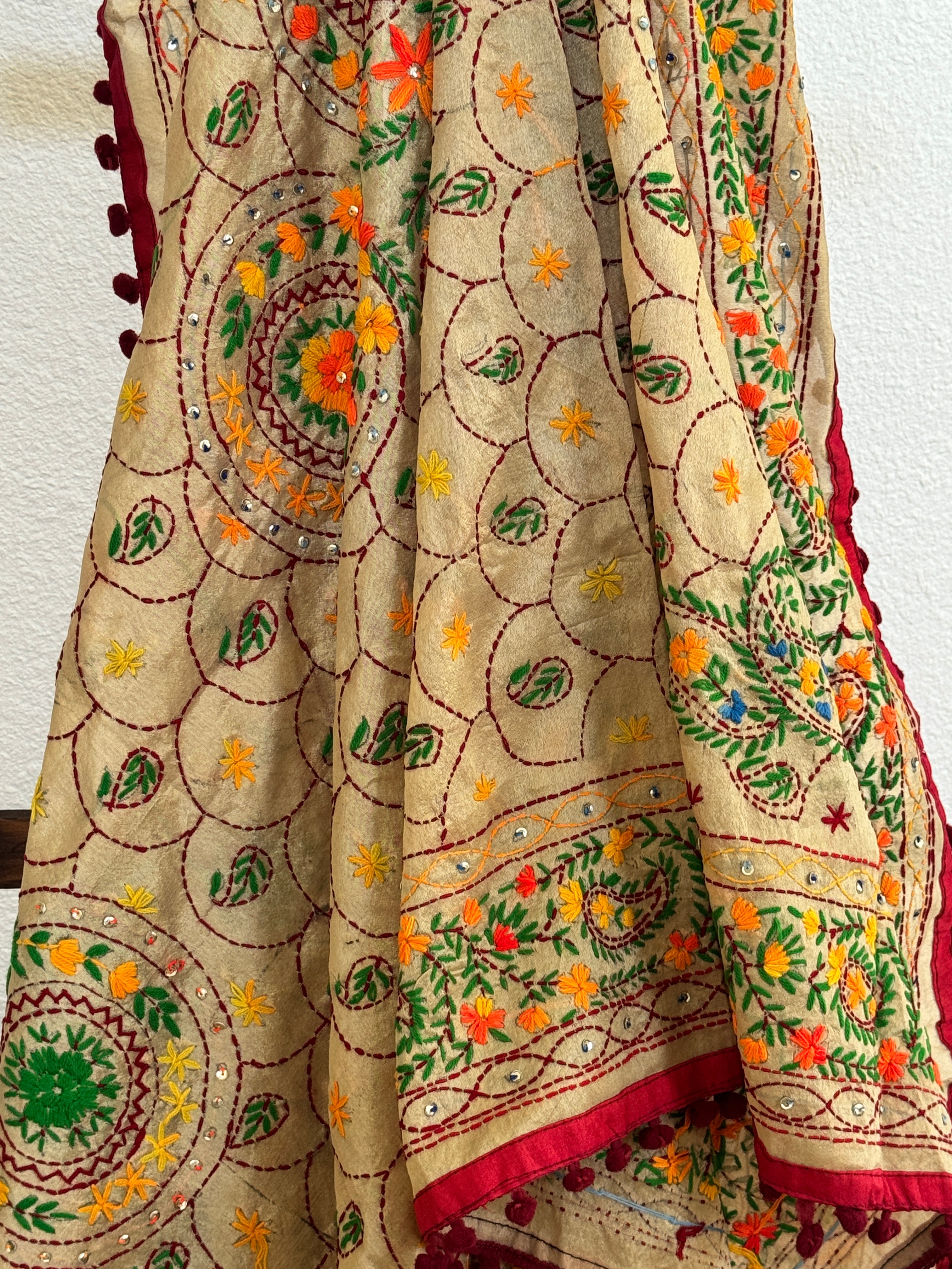 Chanderi Kantha dupatta - red