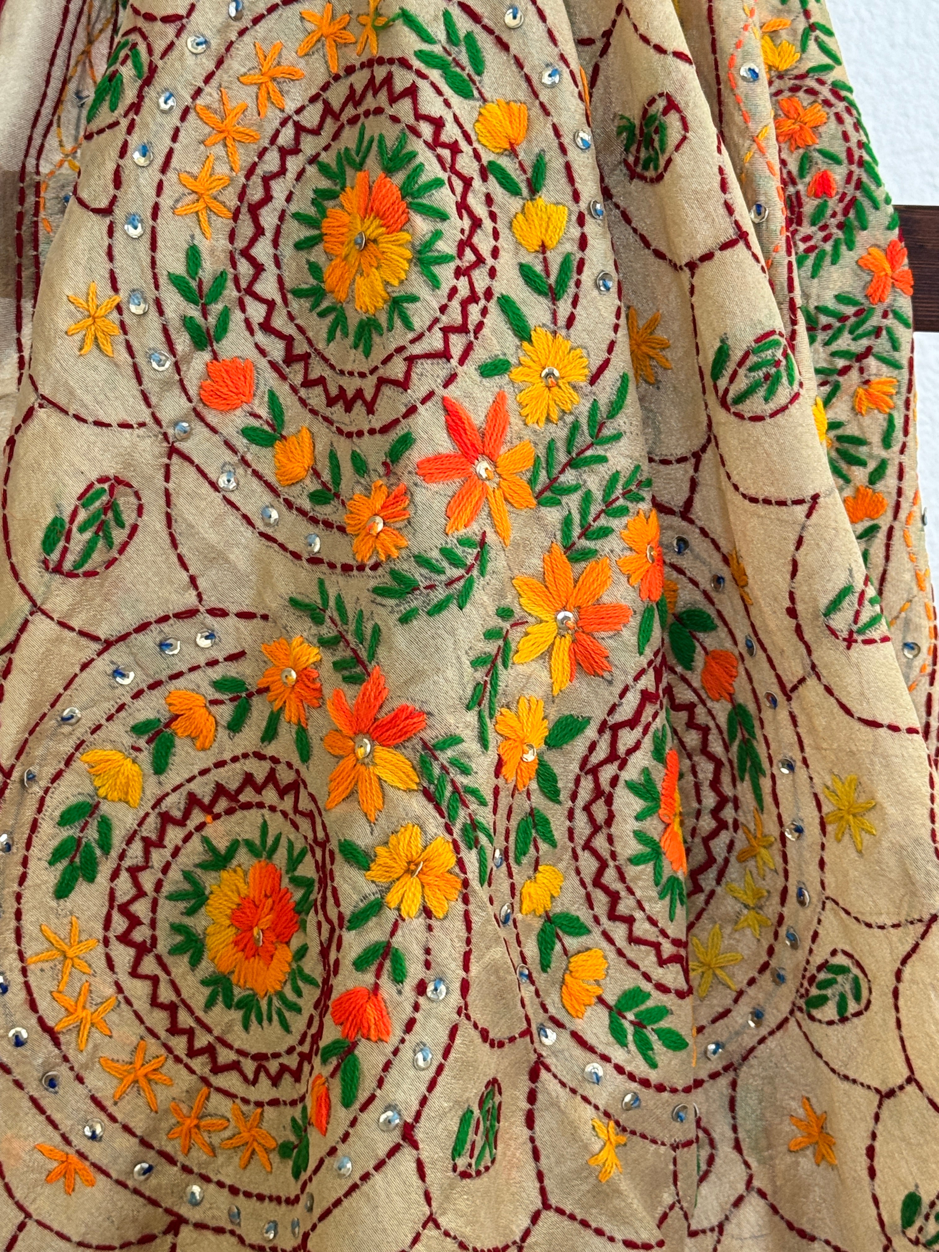 Chanderi Kantha dupatta - red