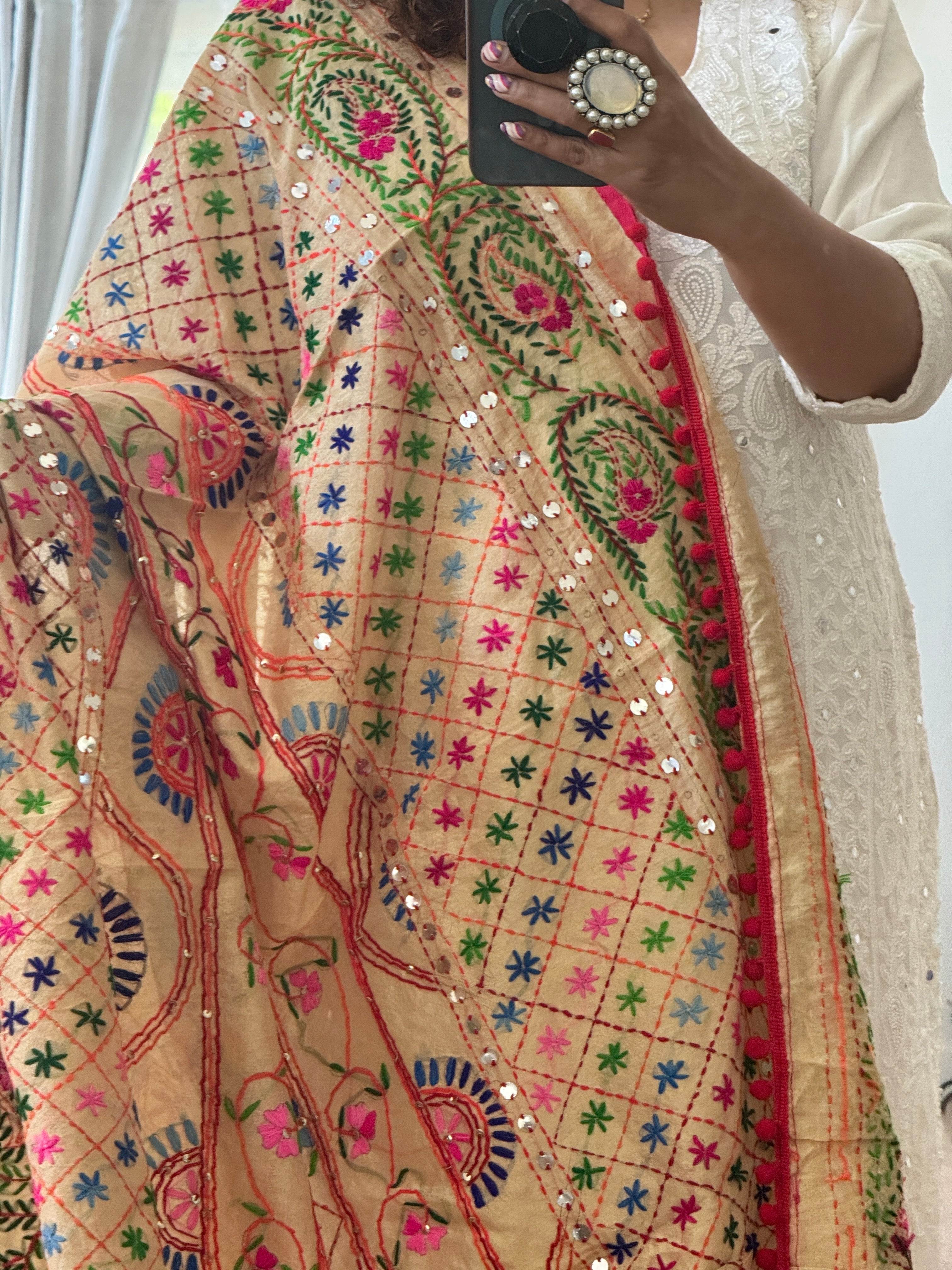 Chanderi Kantha dupatta - pink