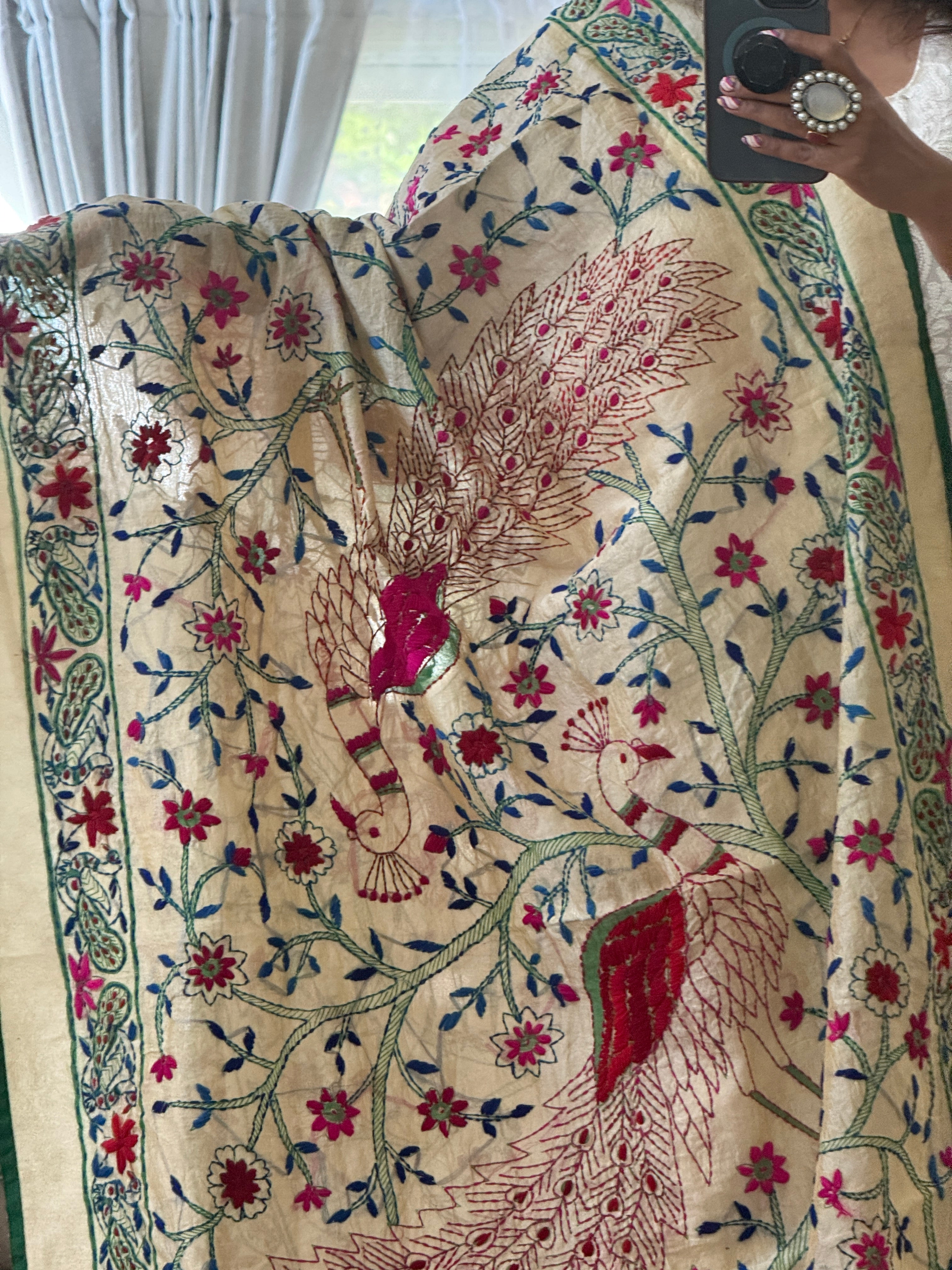 Chanderi Kantha dupatta - green