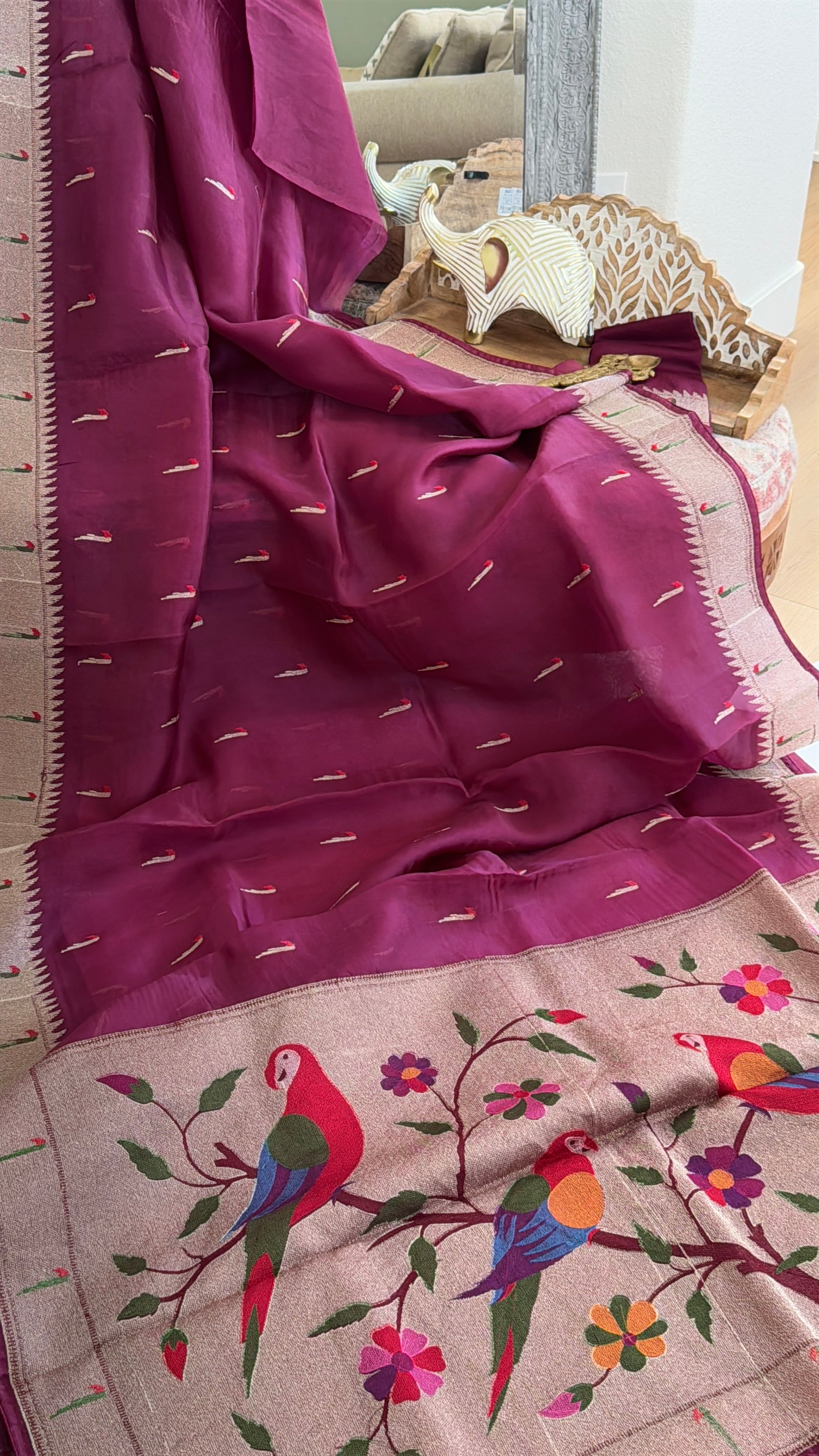 Organza with Paithani Muniya border and pallu