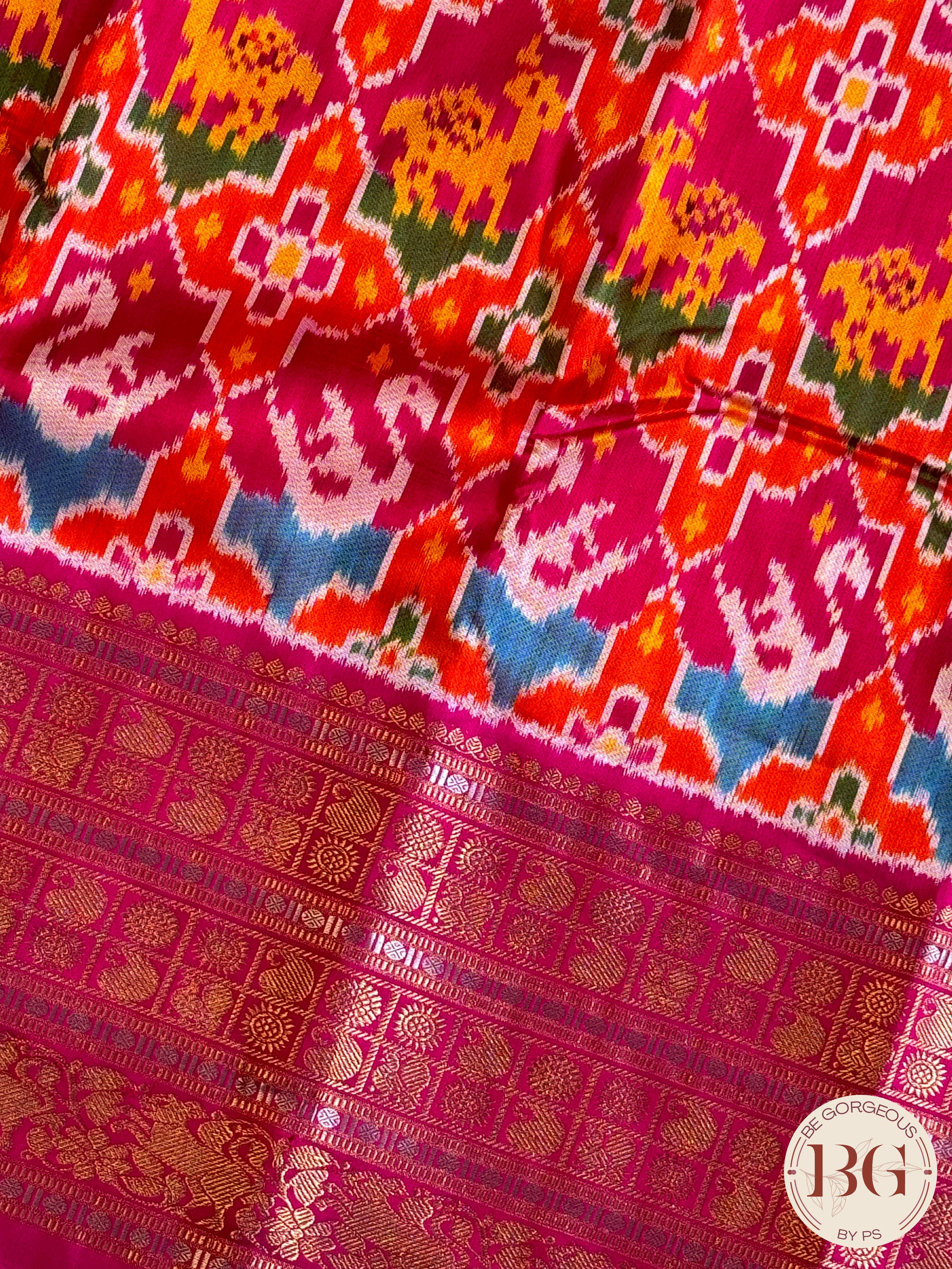 Pochumpally Ikkat Pure silk handloom saree with kanchi border and pallu - Pink