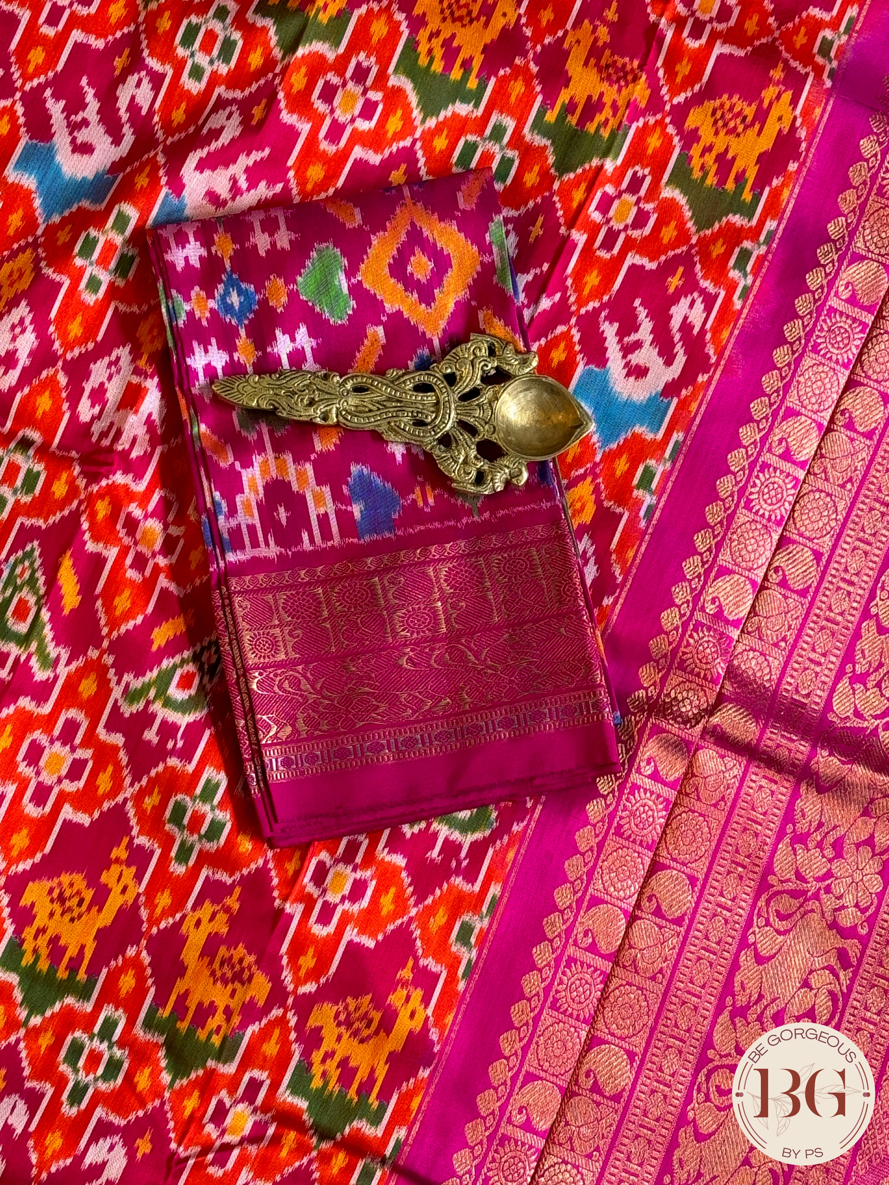 Pochumpally Ikkat Pure silk handloom saree with kanchi border and pallu - Pink