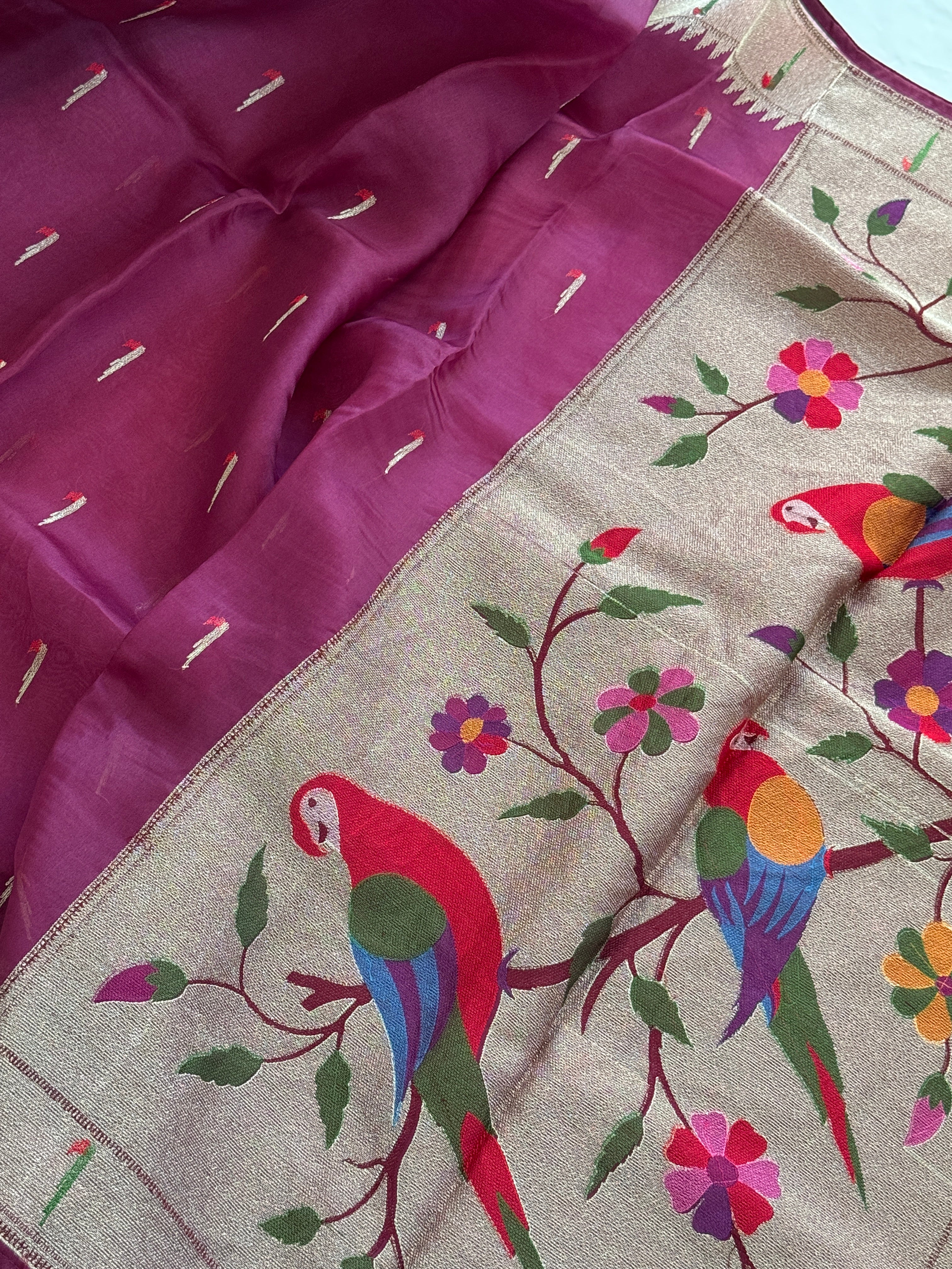 Organza with Paithani Muniya border and pallu