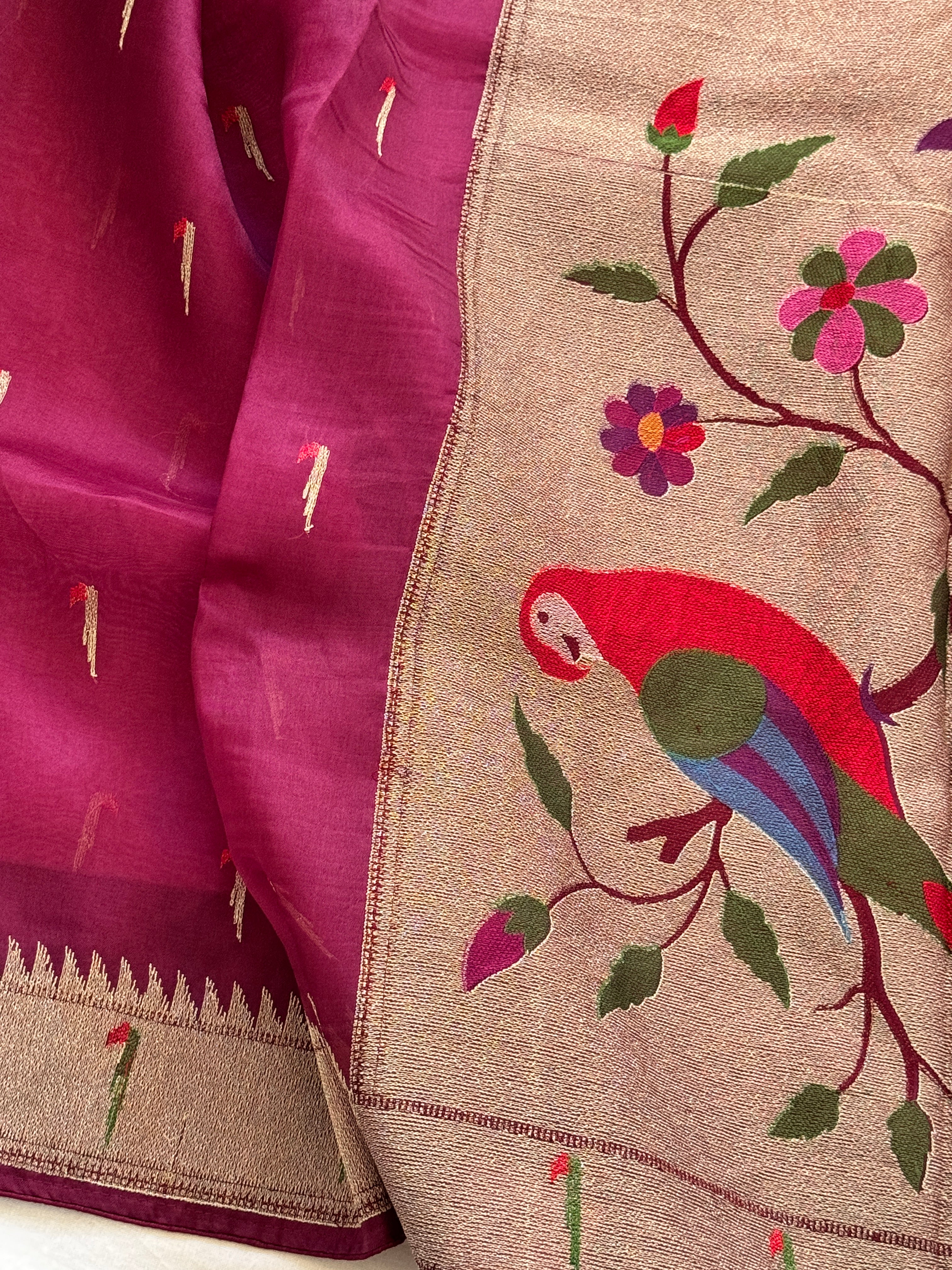 Organza with Paithani Muniya border and pallu