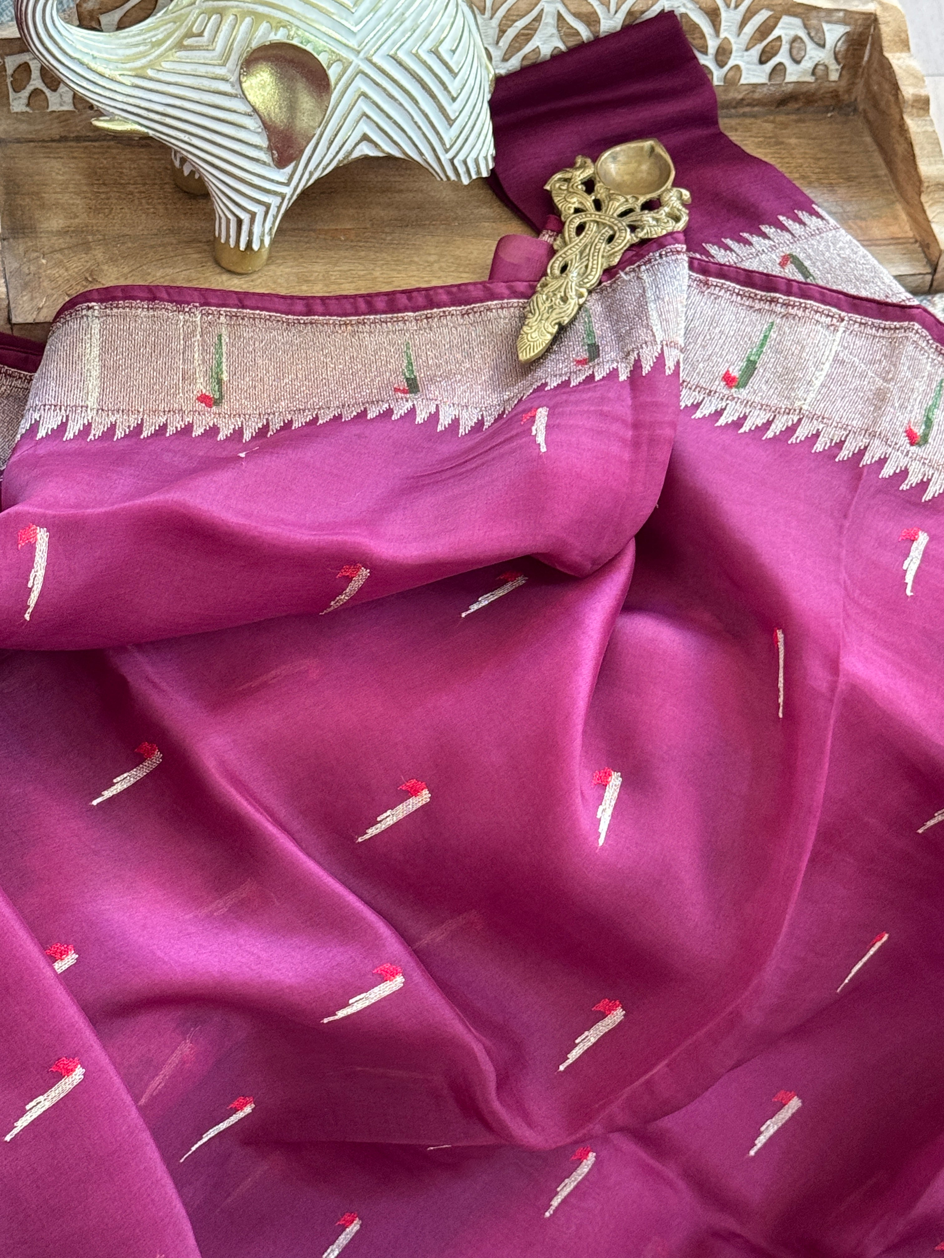Organza with Paithani Muniya border and pallu