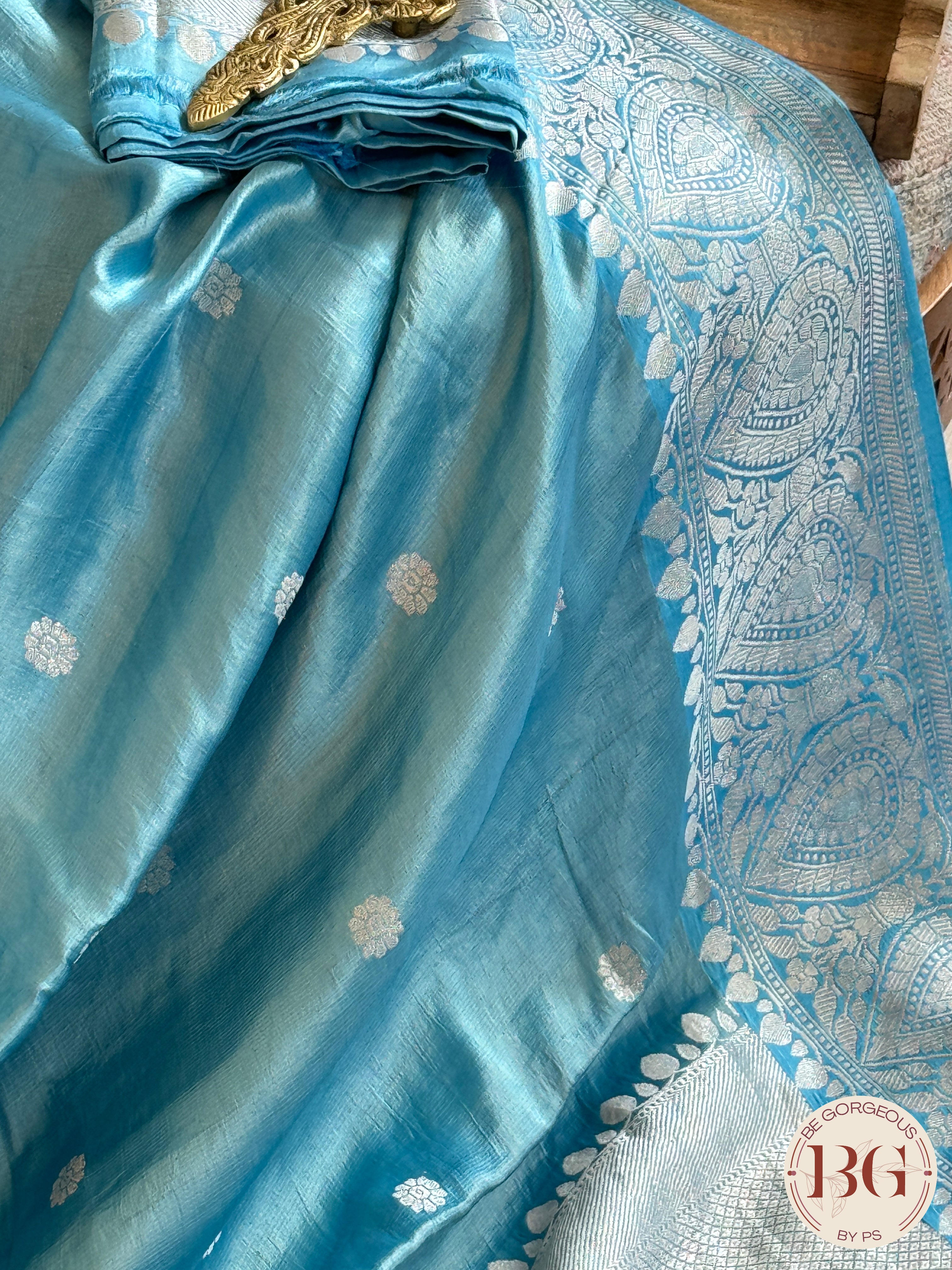 Mushroo banarasi kandhwa weaving pure silk handloom saree - Sky blue