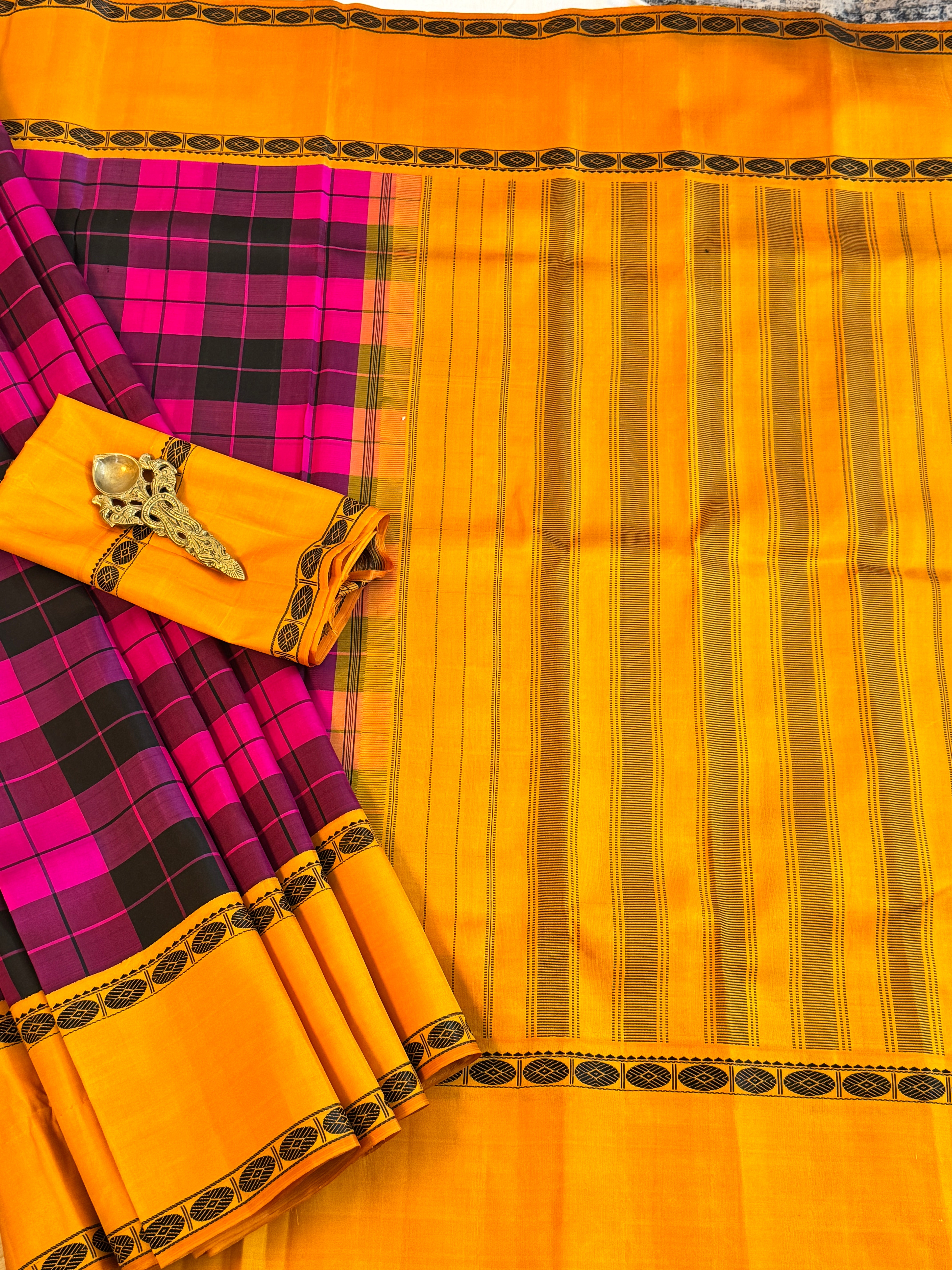Kanjeevaram Handloom Pure Silk Kattam Saree