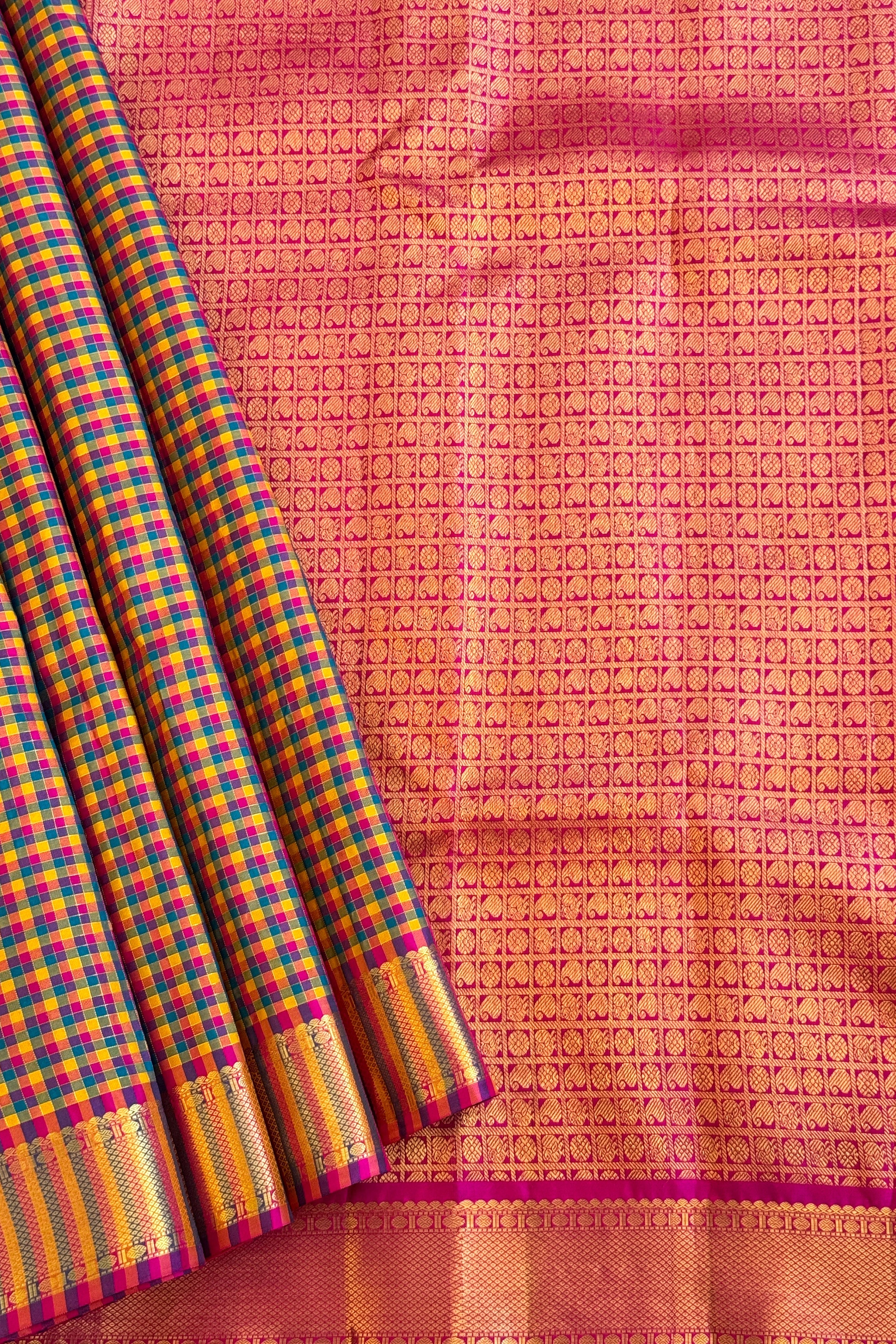 Kanjeevaram Handloom Pure Silk Kattam Saree