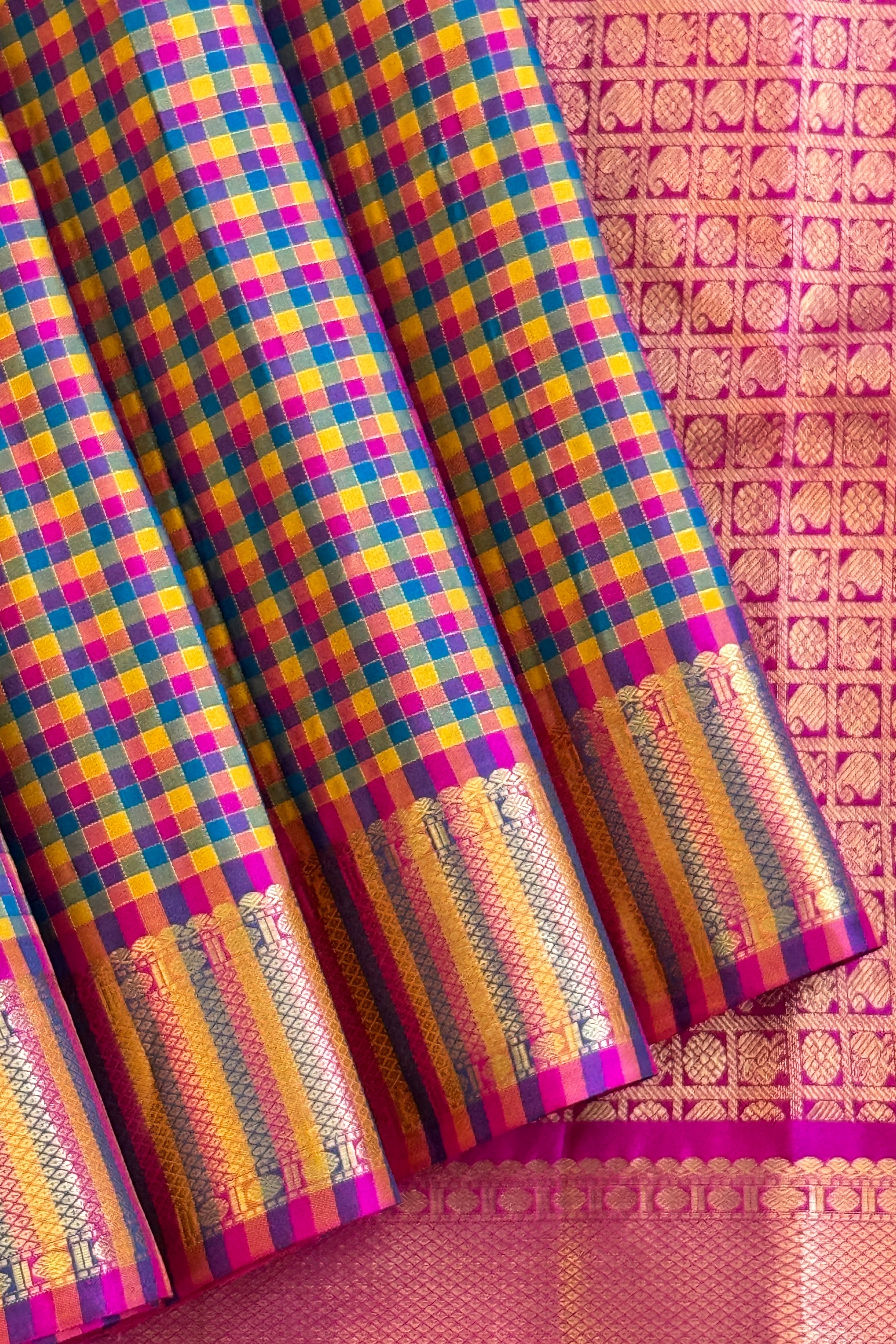 Kanjeevaram Handloom Pure Silk Kattam Saree
