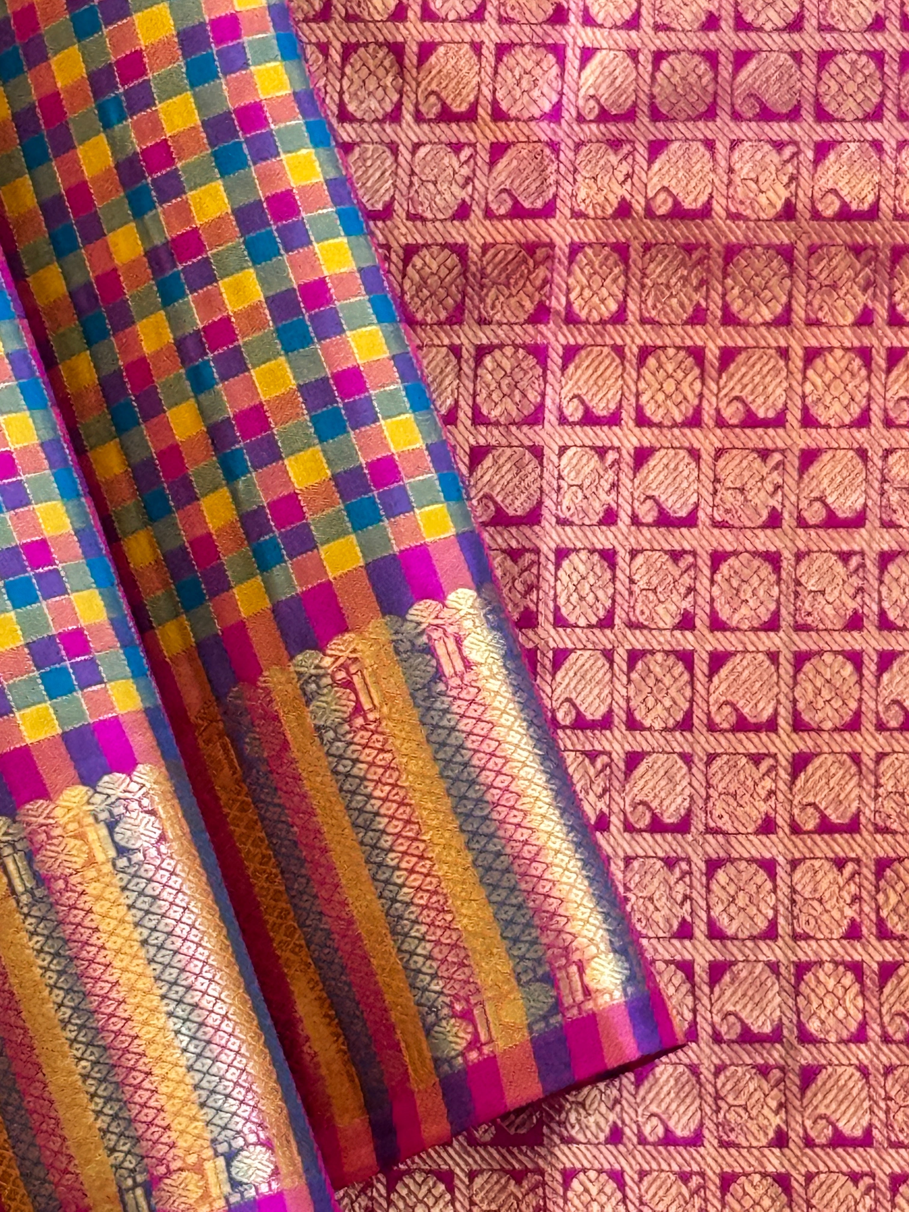 Kanjeevaram Handloom Pure Silk Kattam Saree