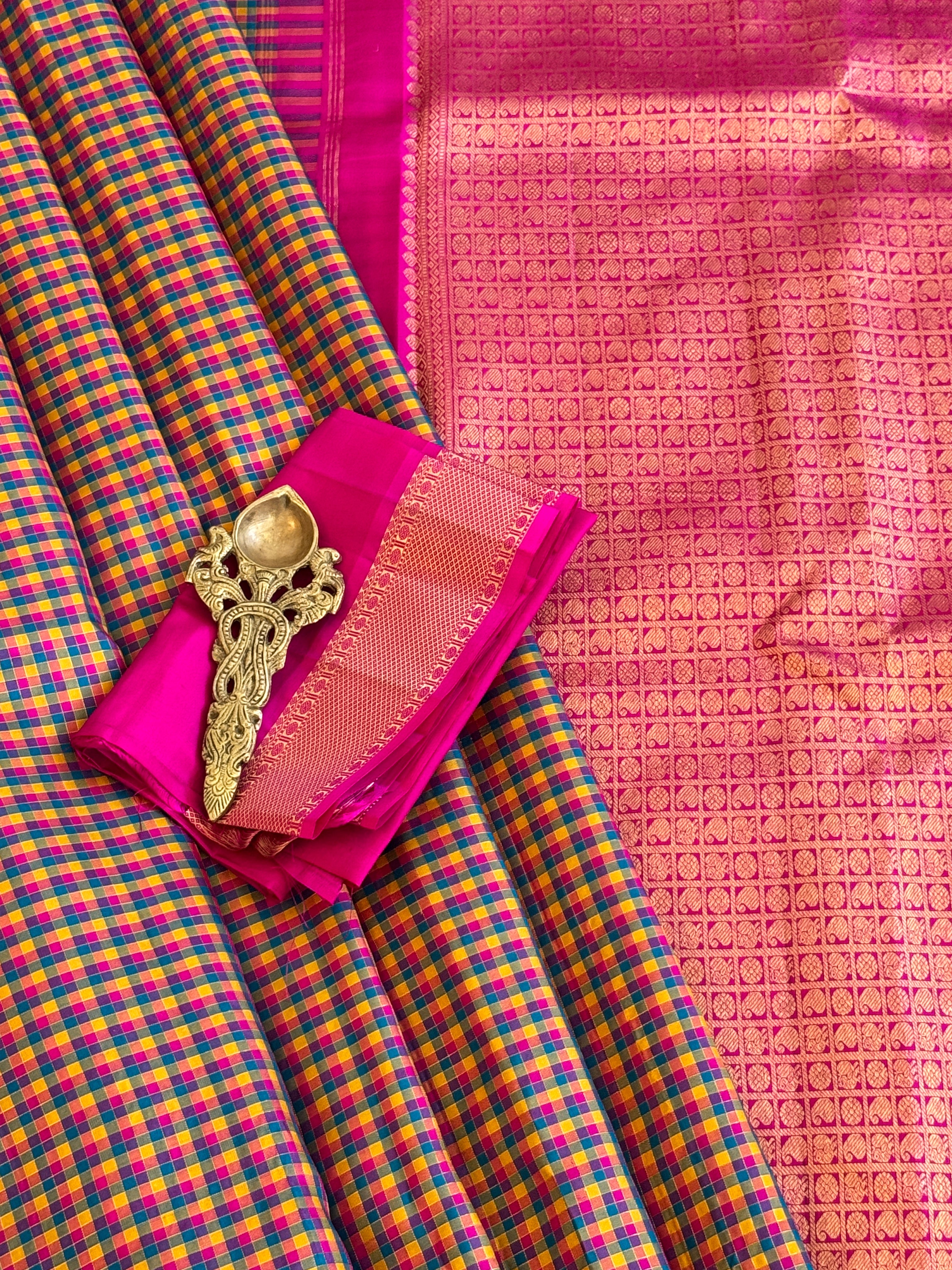 Kanjeevaram Handloom Pure Silk Kattam Saree