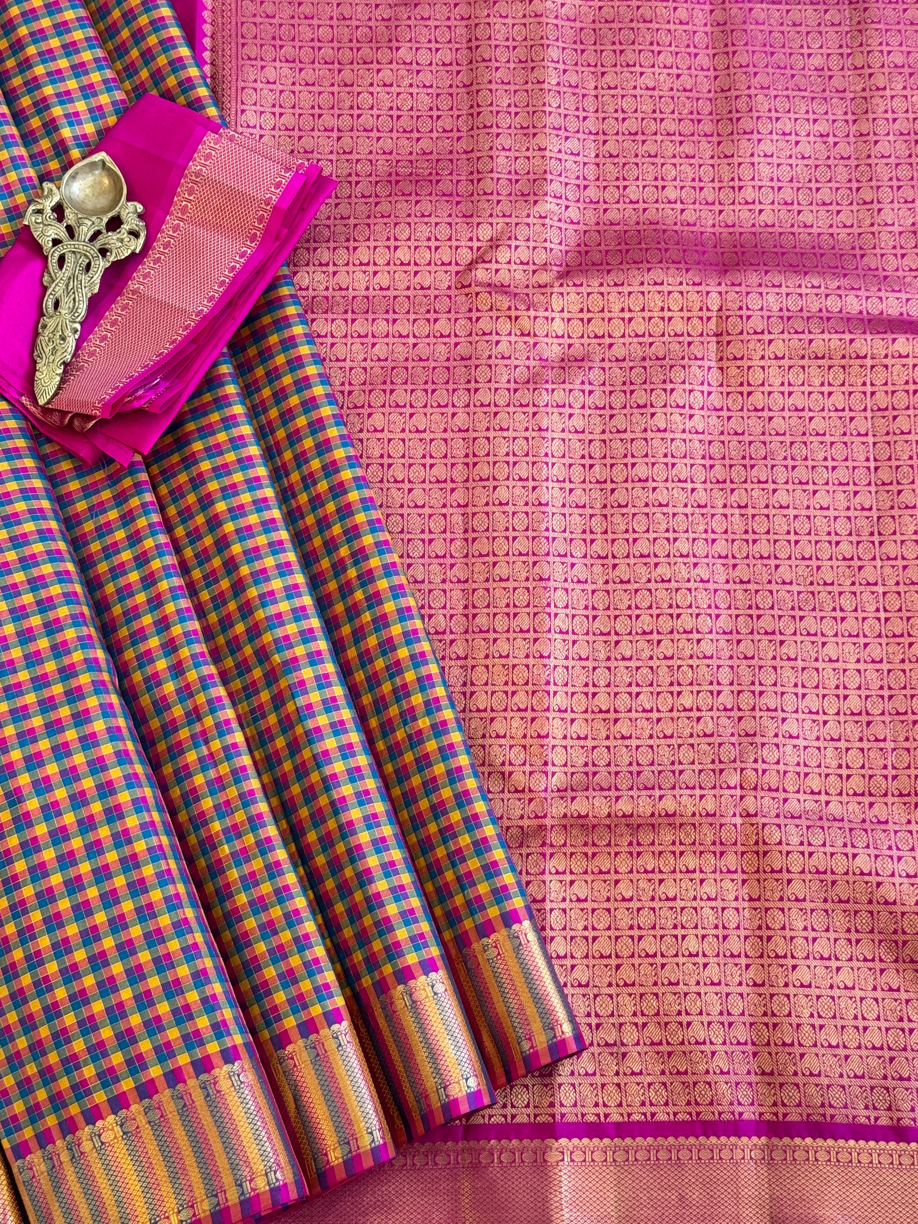 Kanjeevaram Handloom Pure Silk Kattam Saree