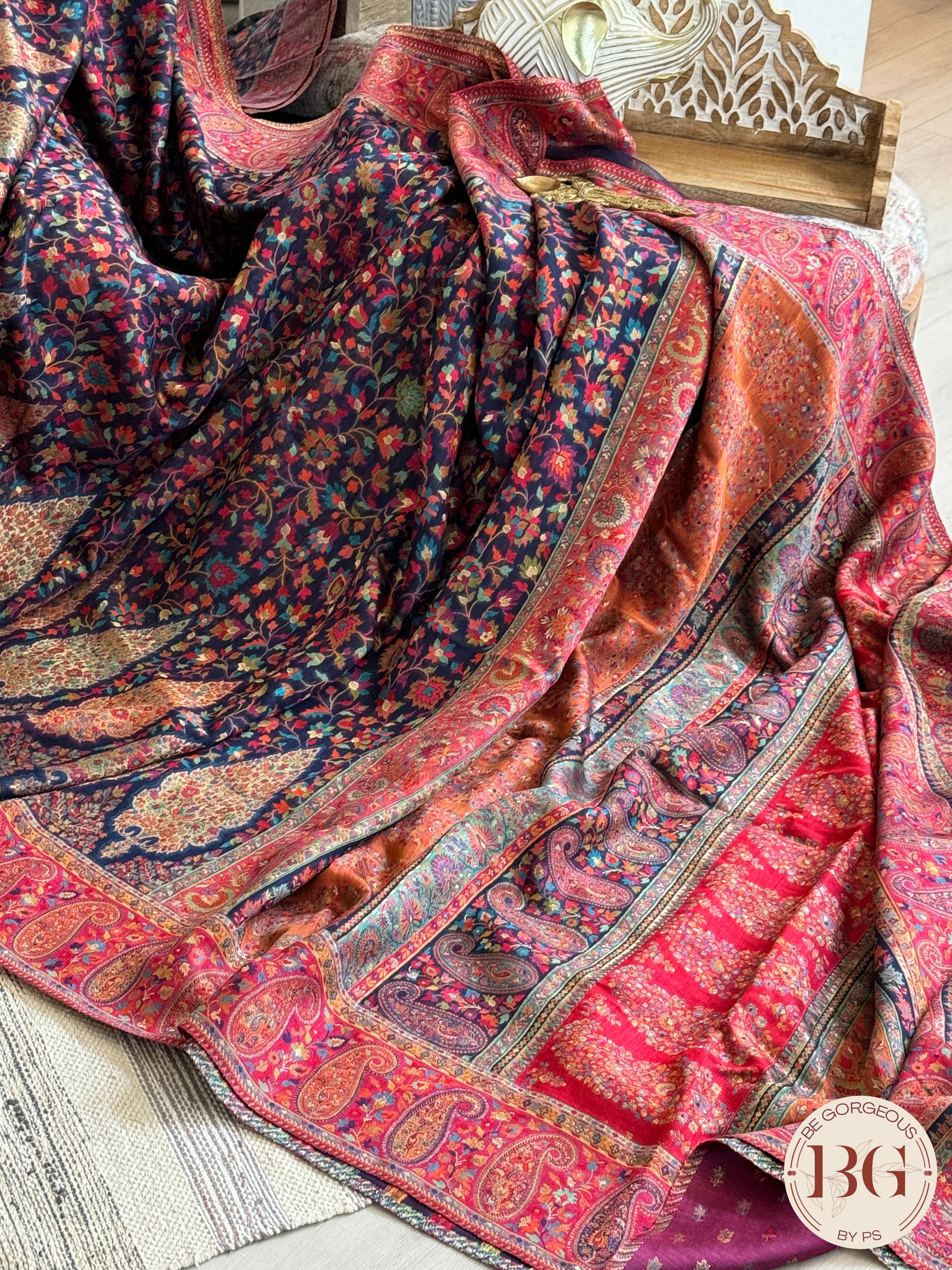 Kani kashmiri silk saree ambiya - blue