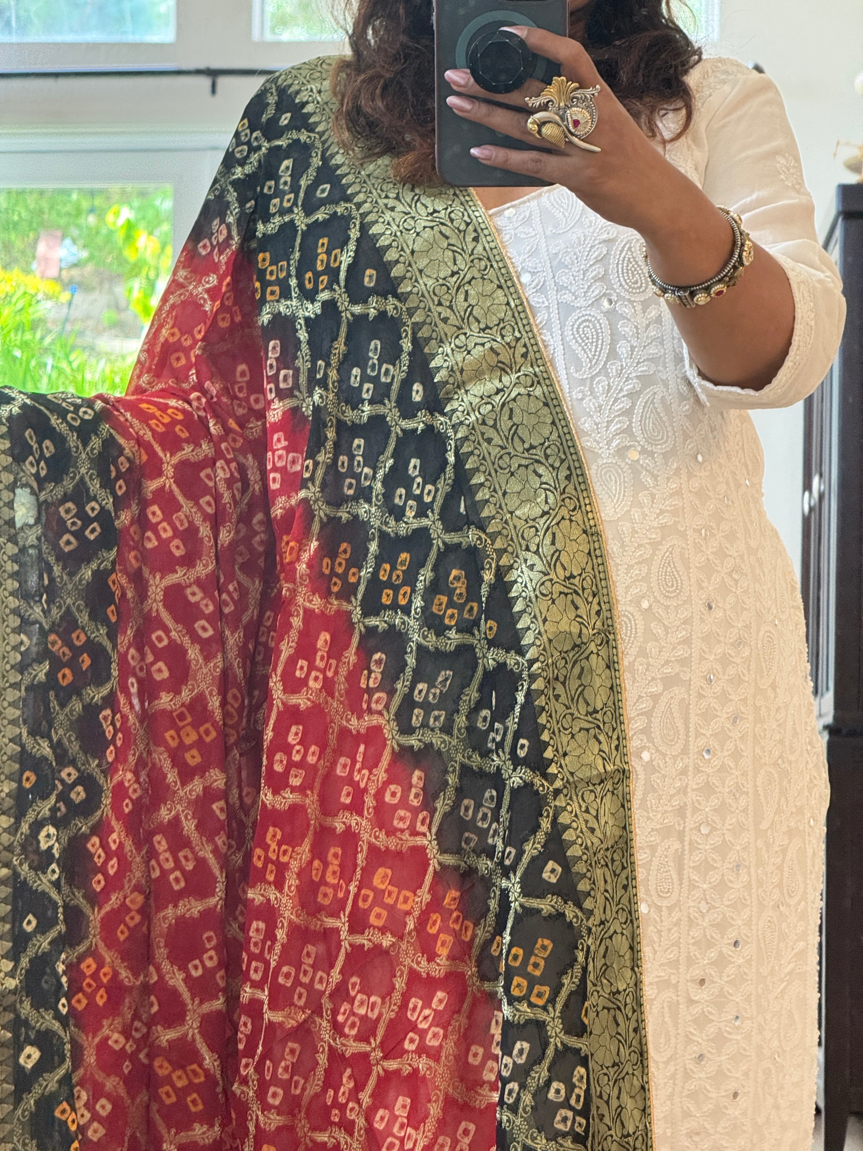 Georgette Gharchola dupatta - red black