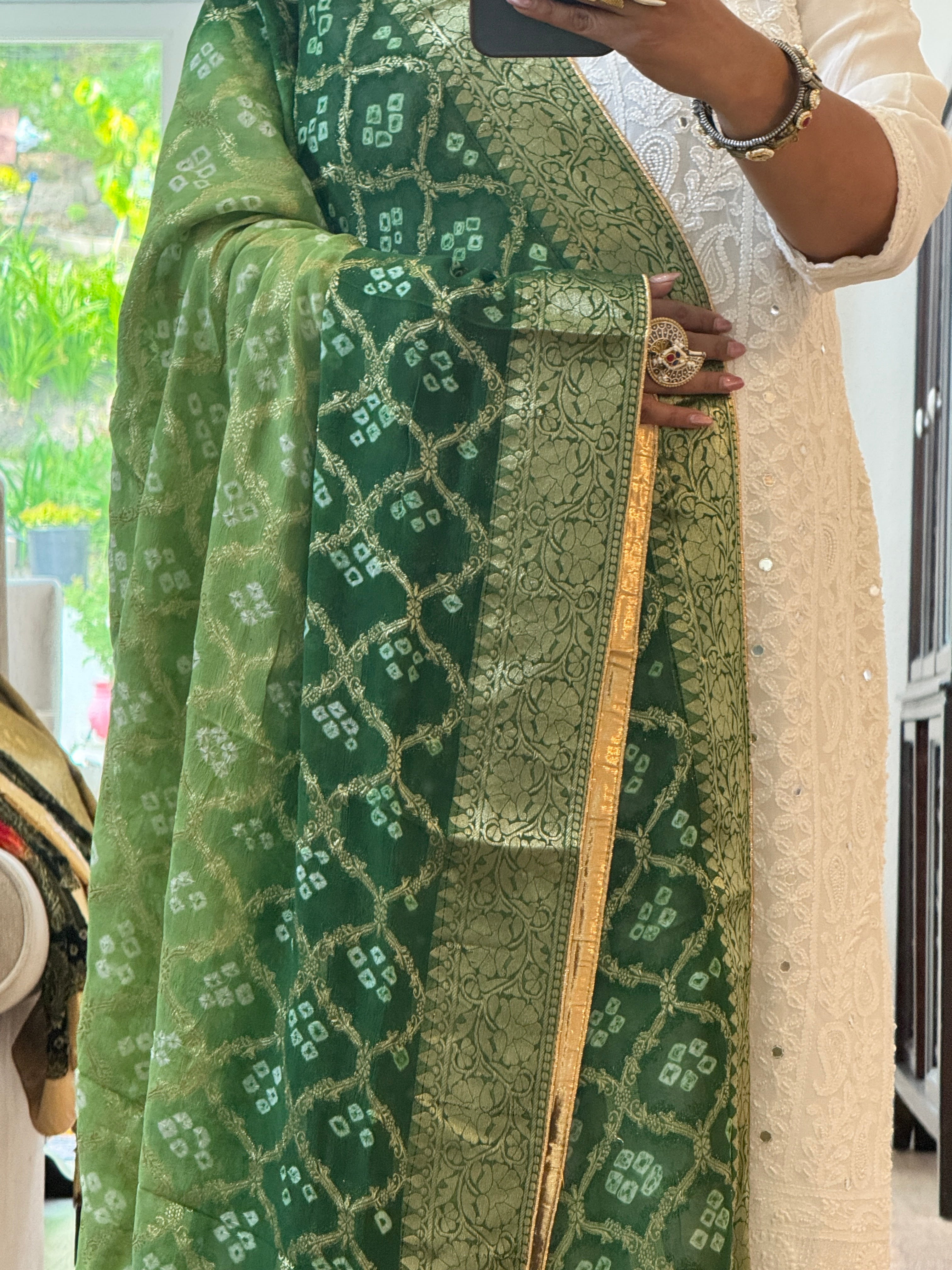 Georgette Gharchola dupatta - green