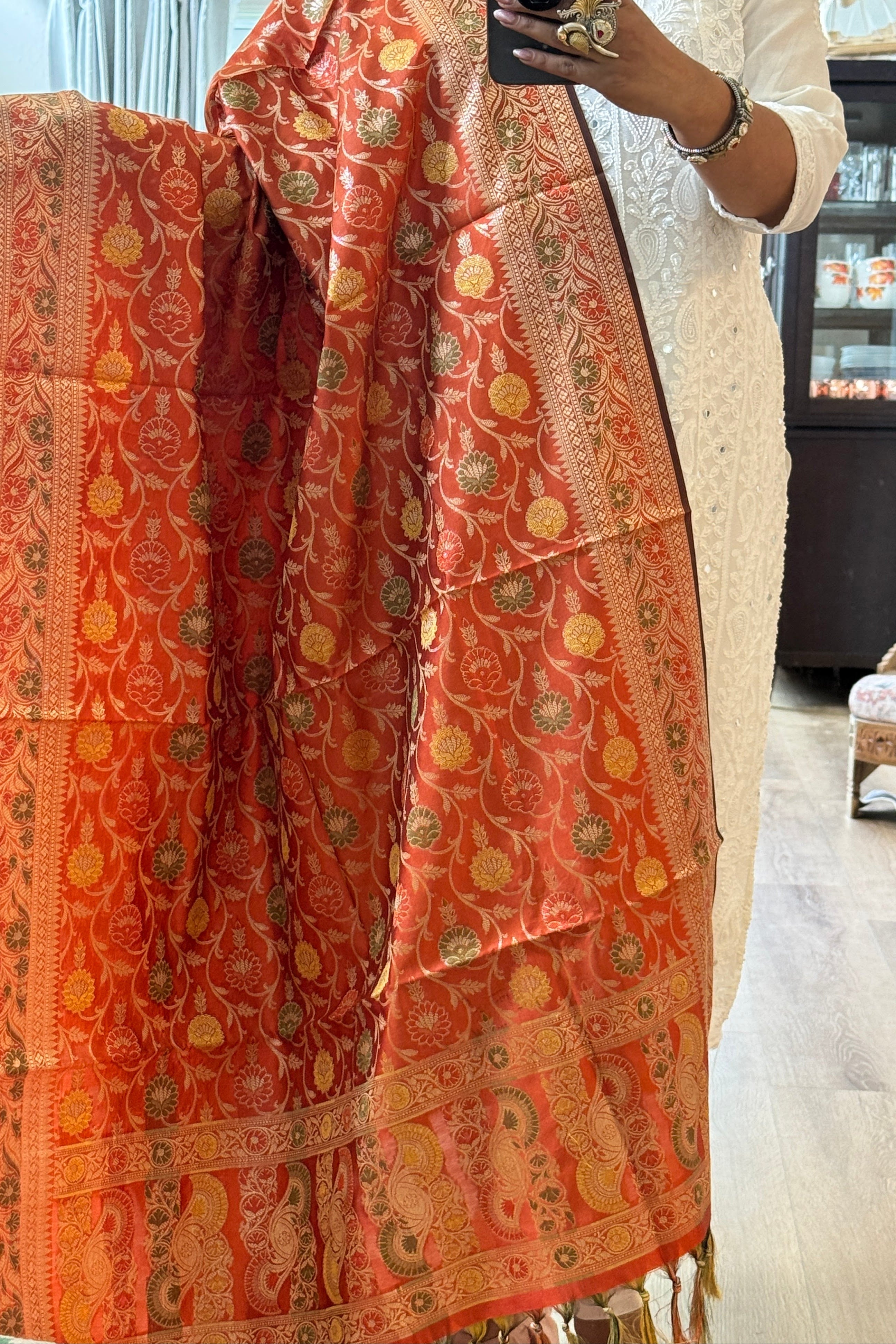Banarasi Jama Work dupatta - rust