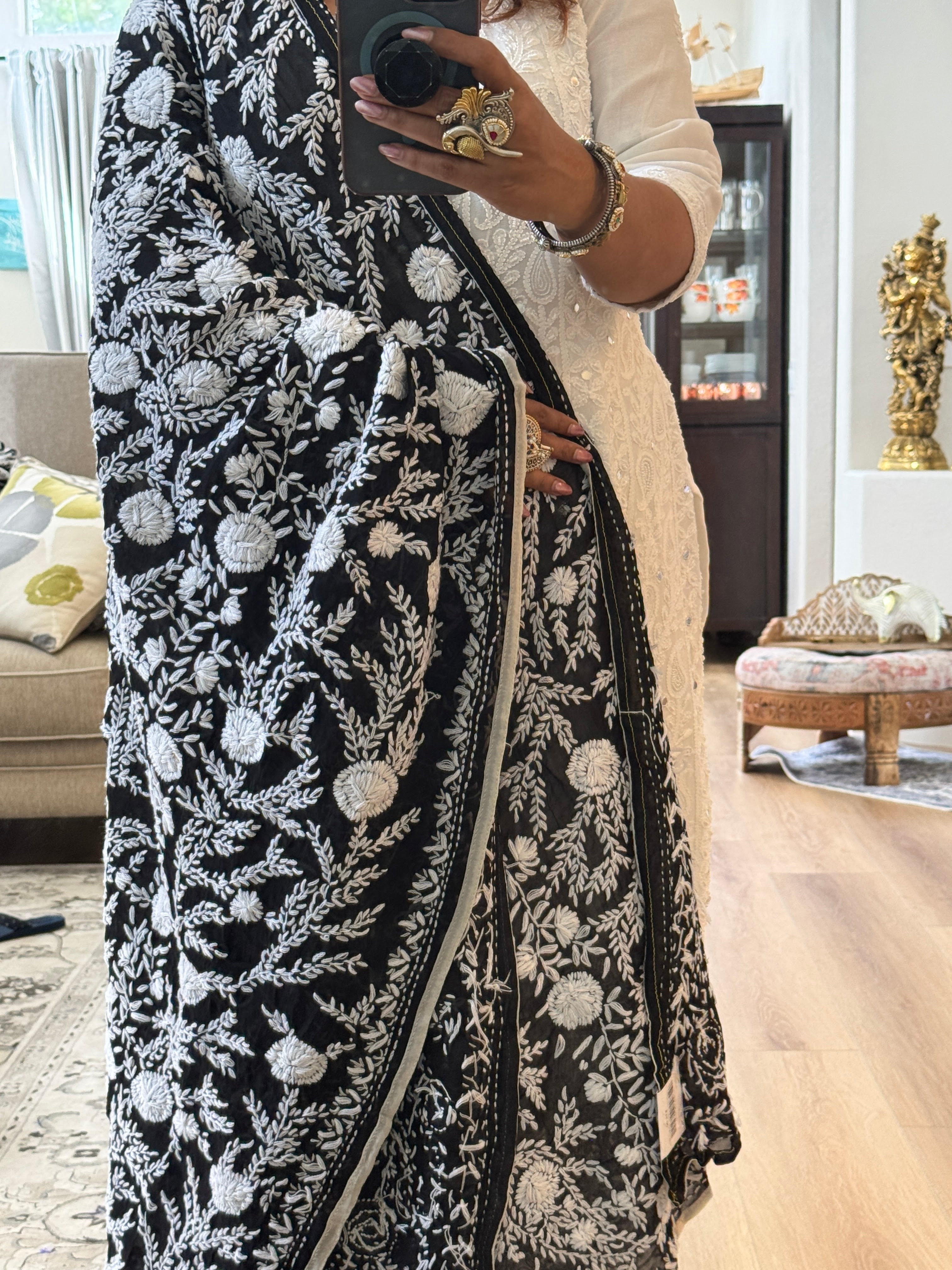 Georgette Fulkari Heavy dupatta - white