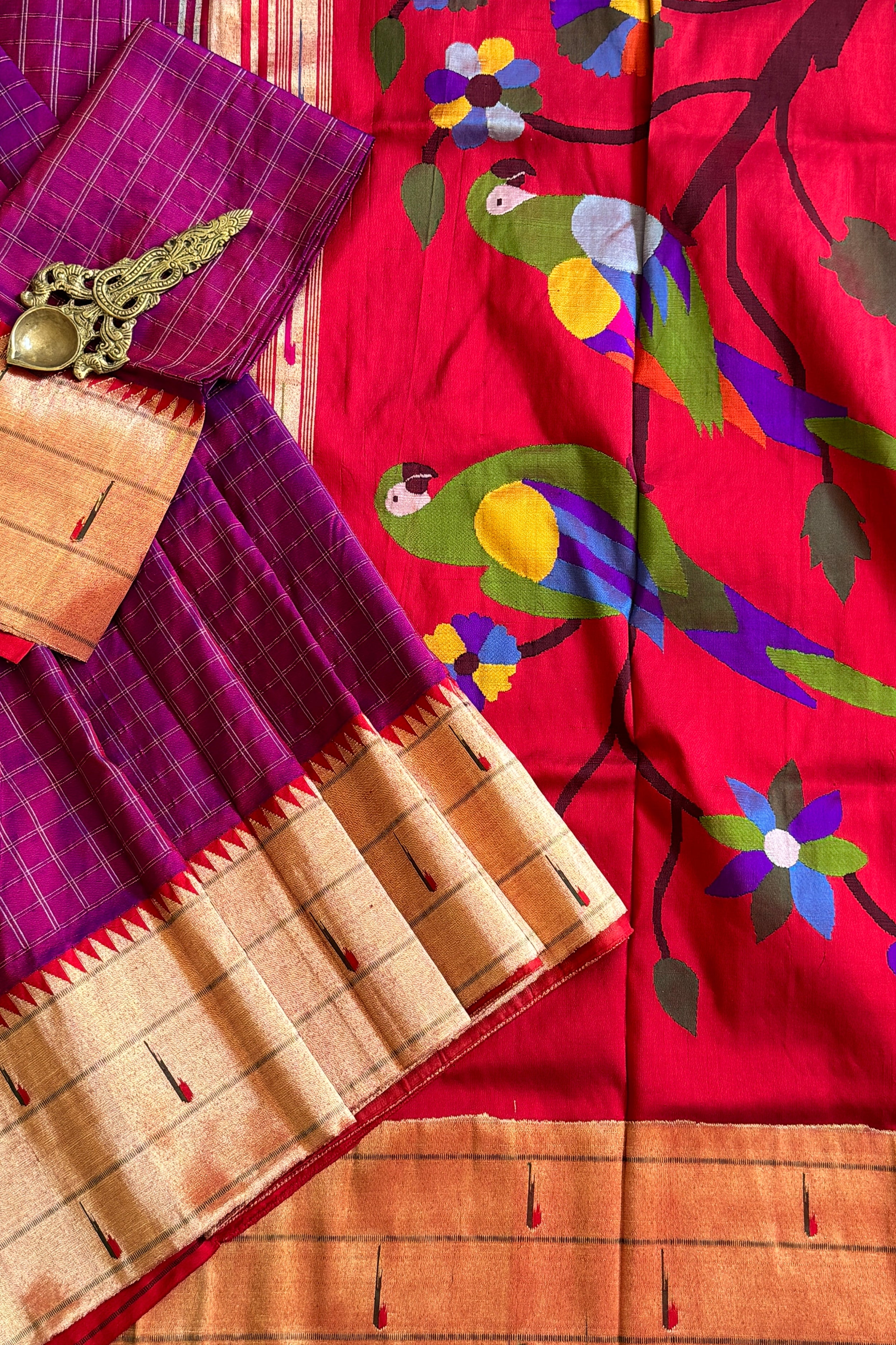 Paithani Pure silk handloom triple muniya saree