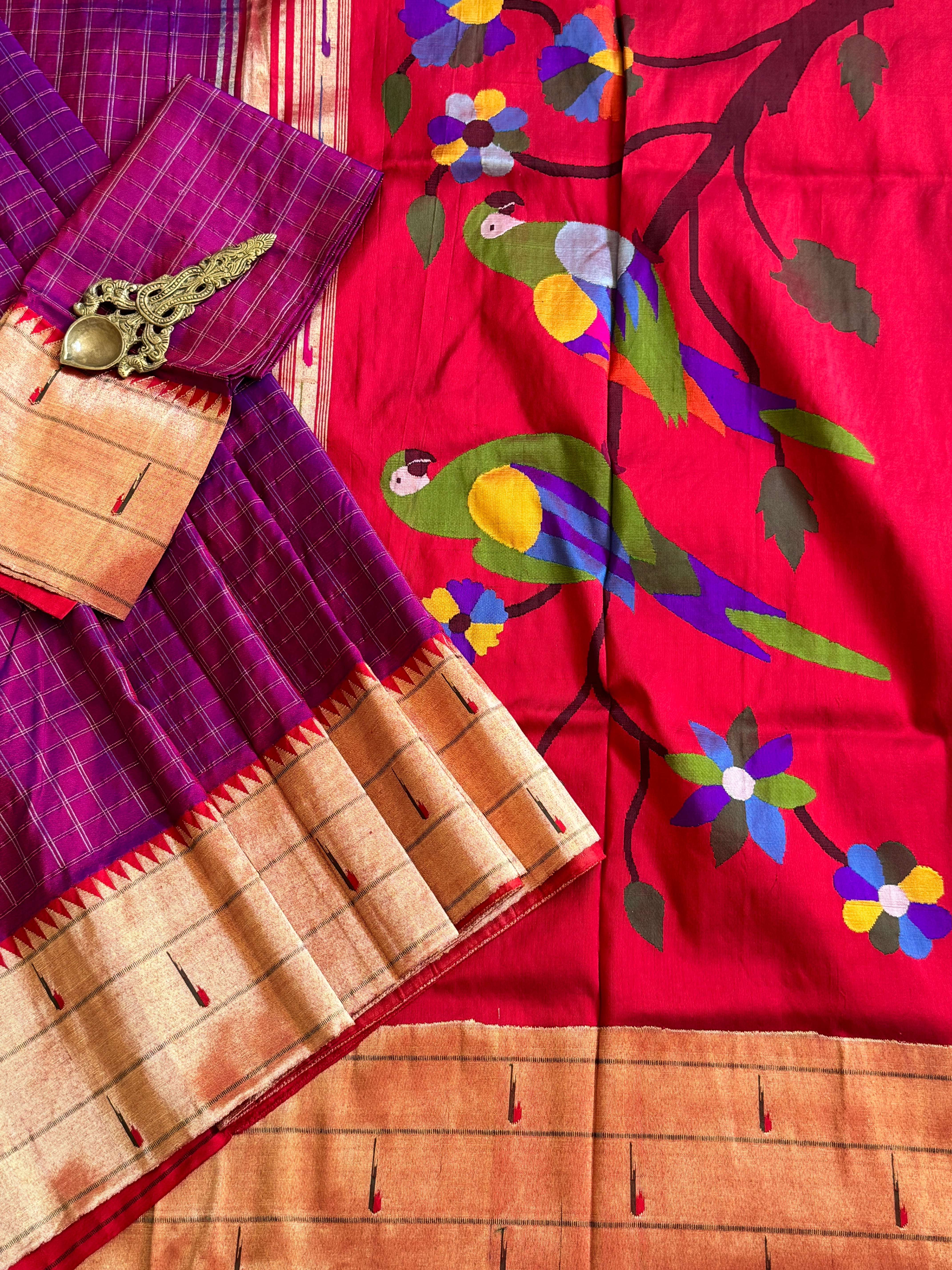 Paithani Pure silk handloom triple muniya saree
