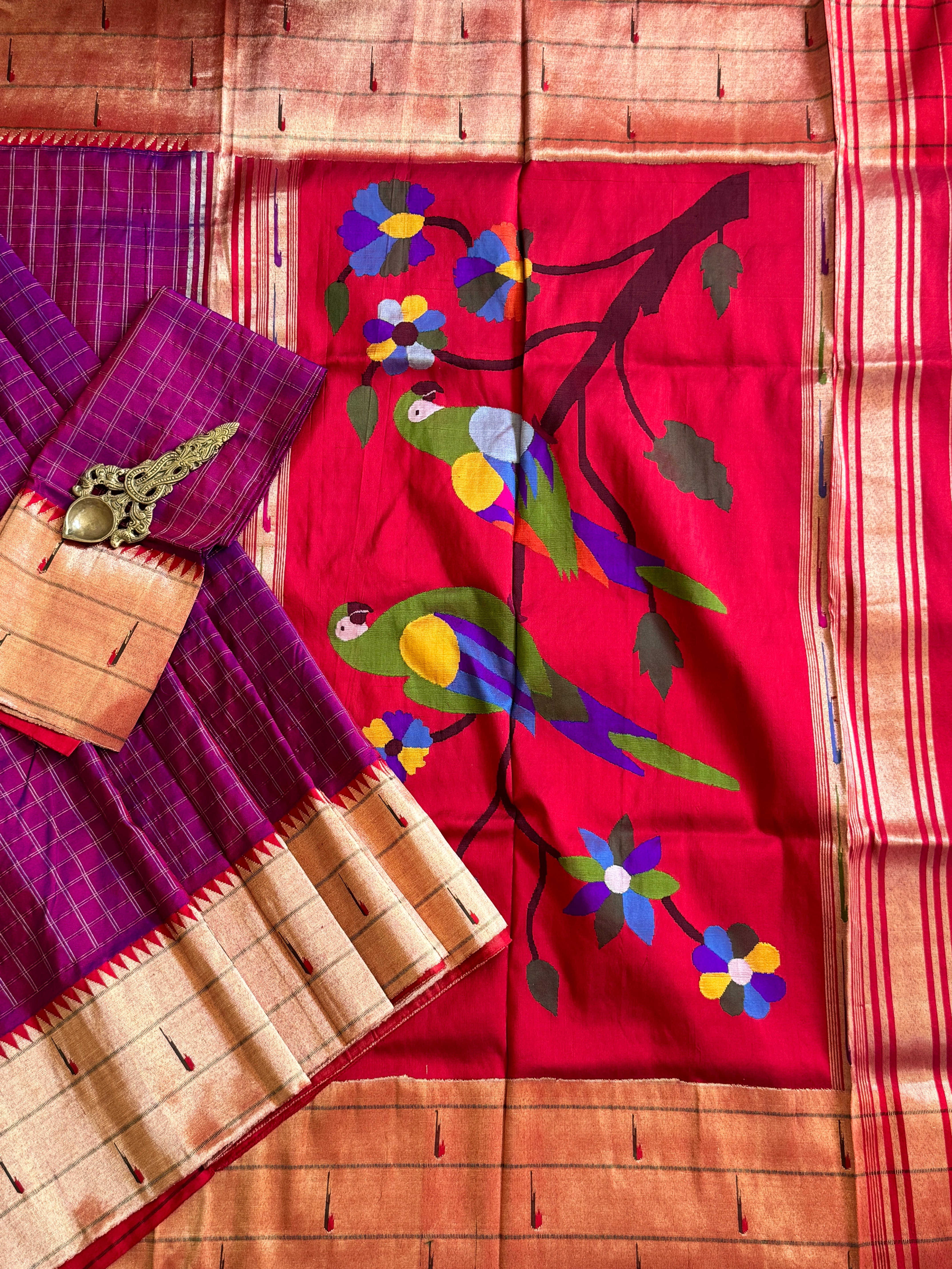 Paithani Pure silk handloom triple muniya saree