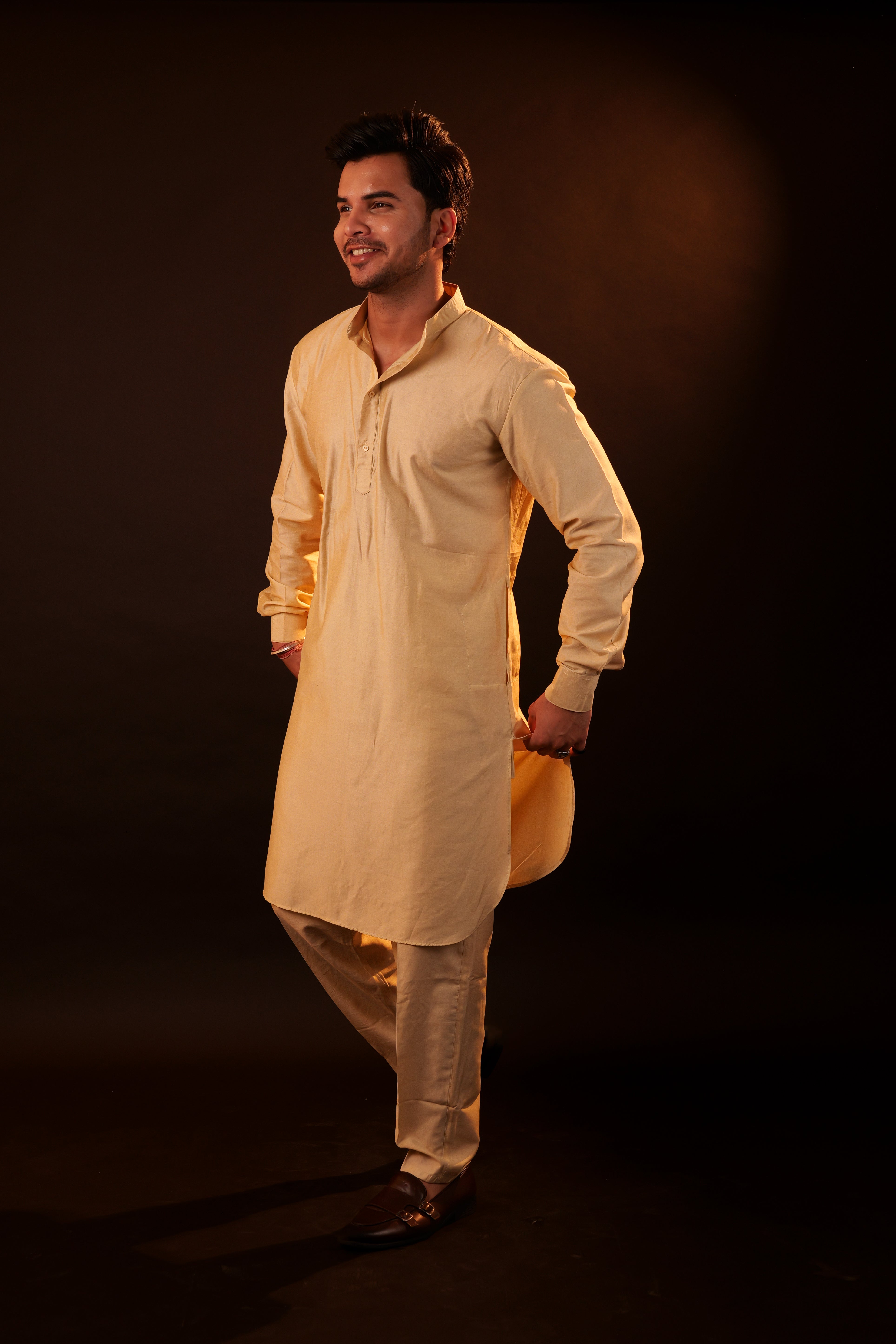 Kurta Pajama Set with Jacket - cream