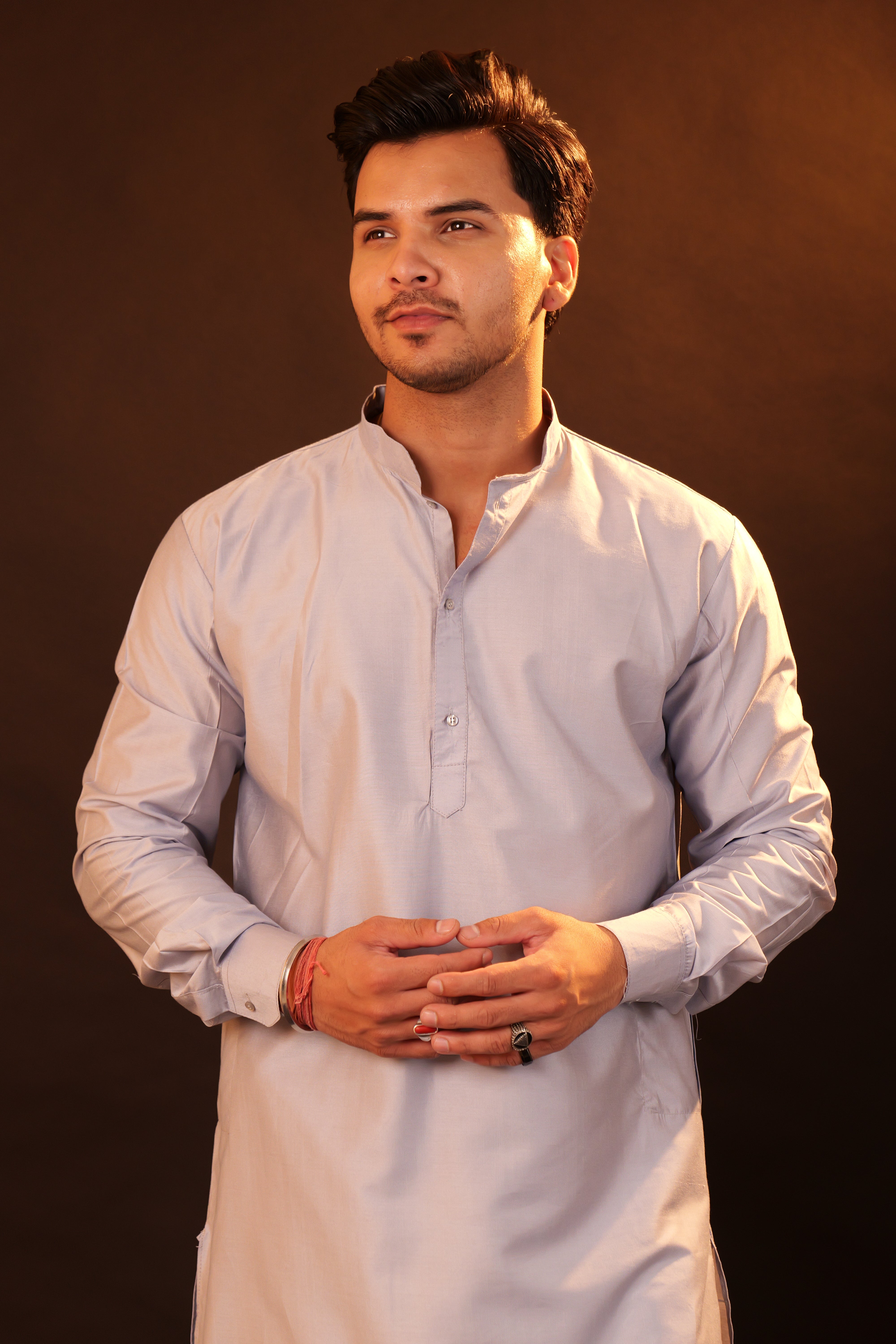 Kurta Pajama Set with Jacket - silver grey