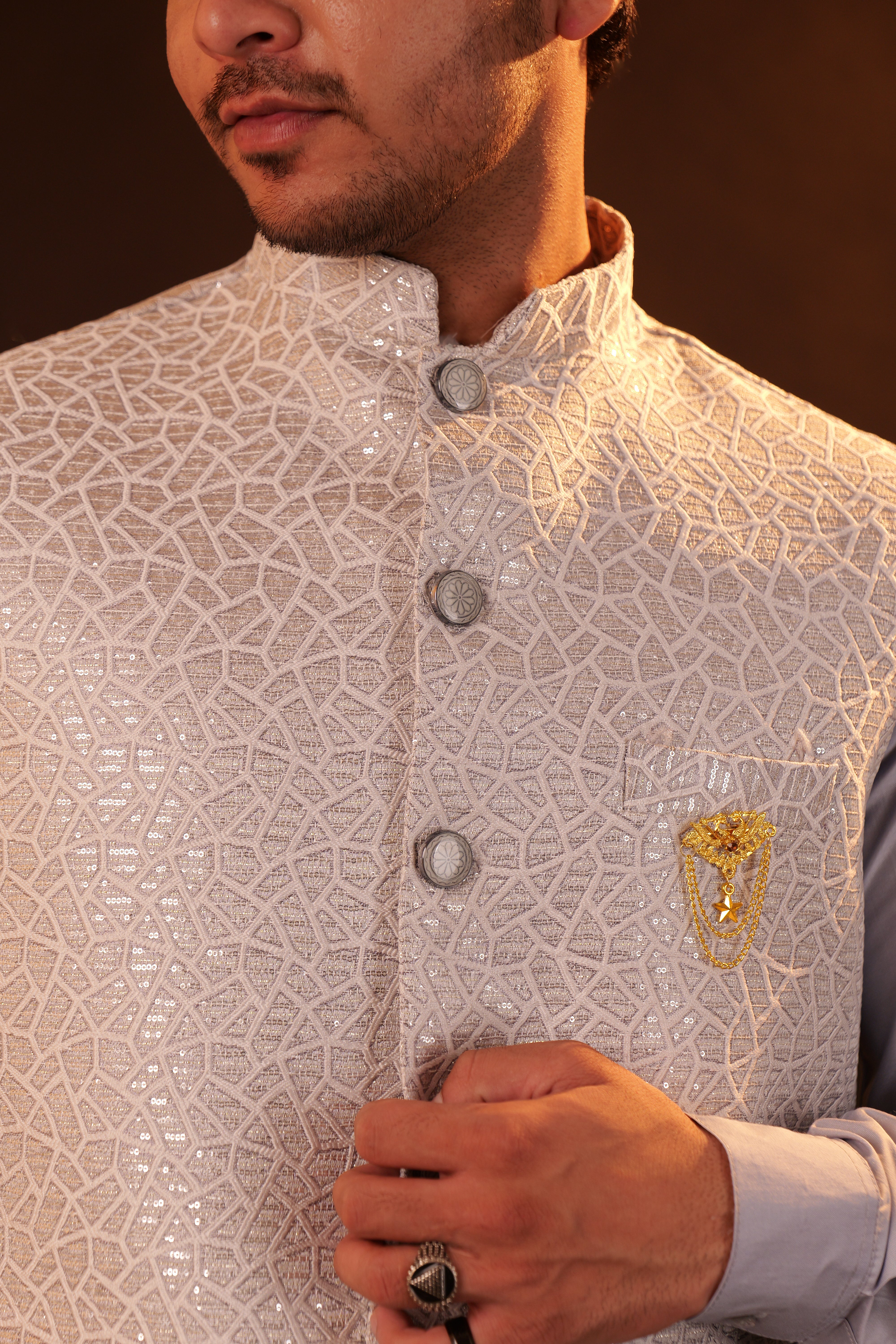 Kurta Pajama Set with Jacket - silver grey