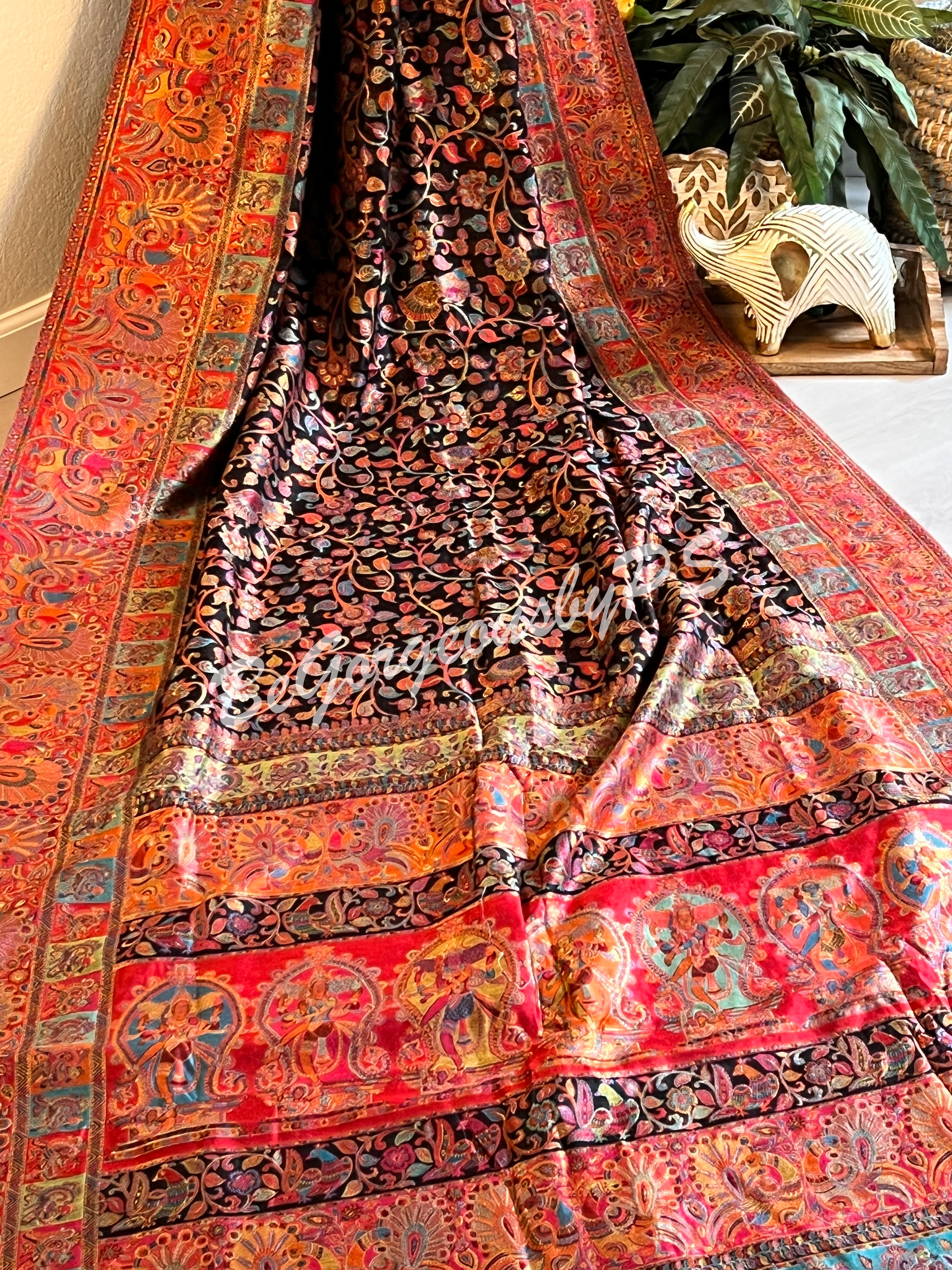 Pashmina Silk Kani Kashmiri Saree Black 1