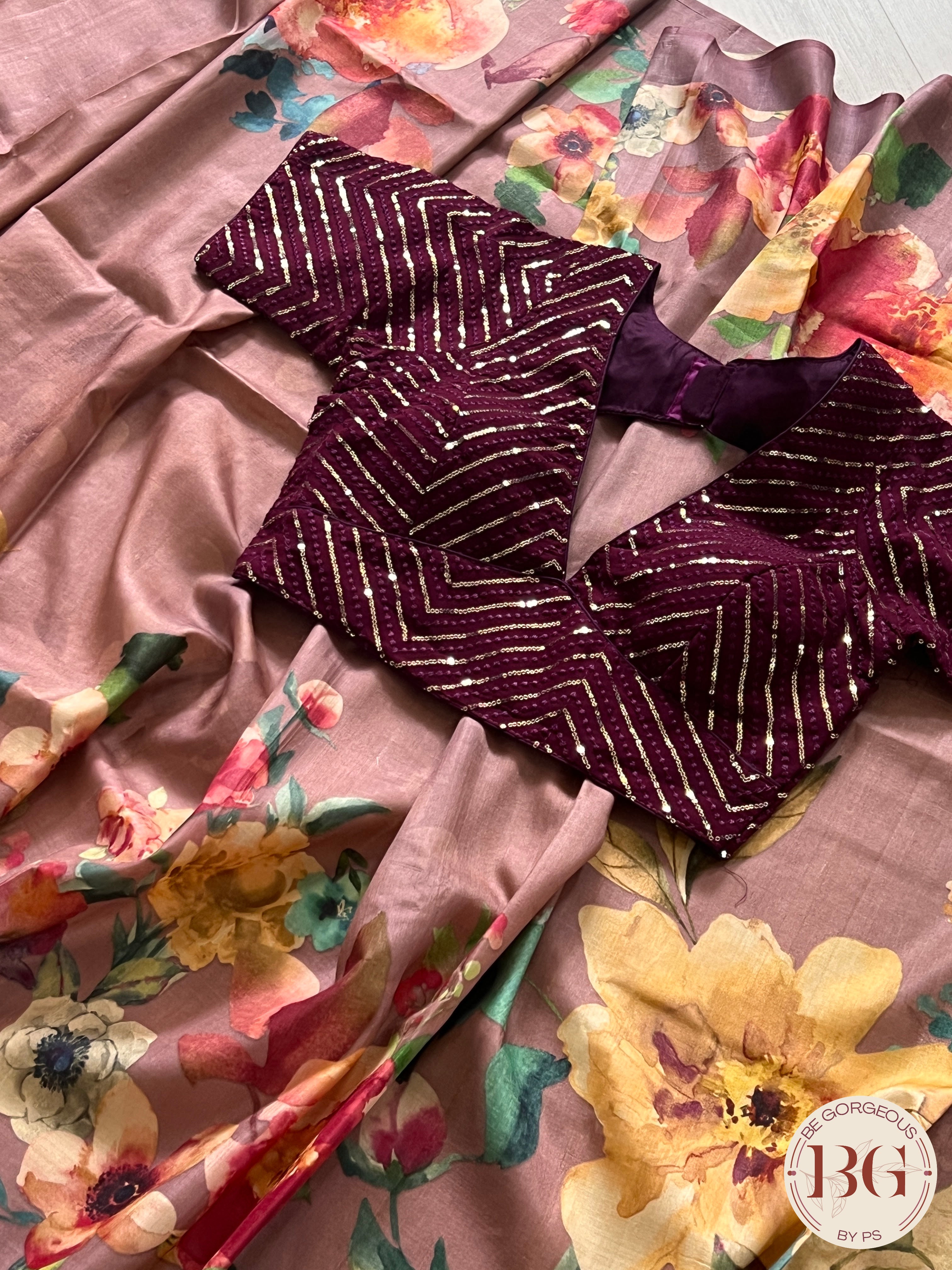 Tussar with floral digital prints saree color - purple