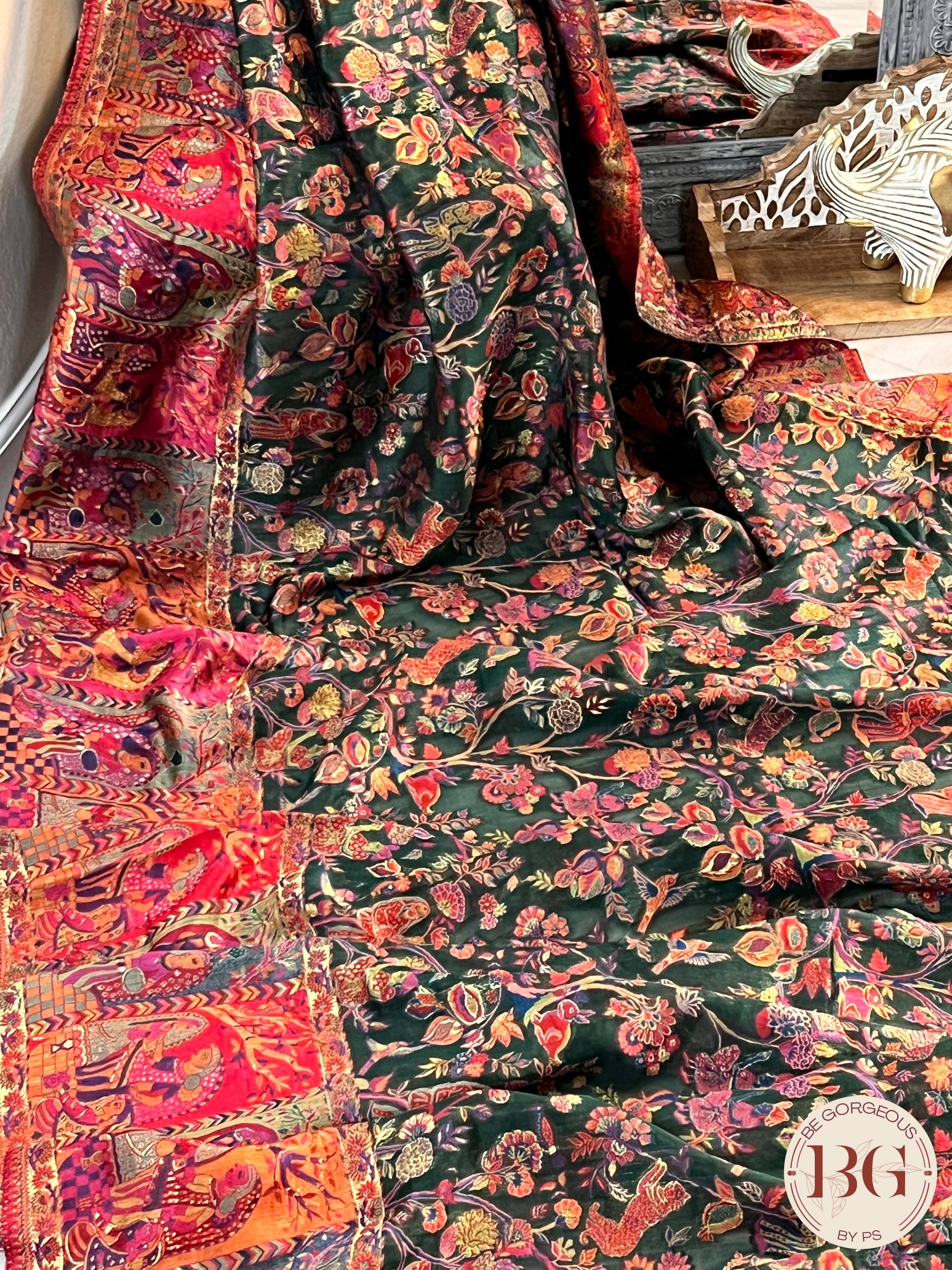 Kani Kashmiri Silk Saree - Bottle green color