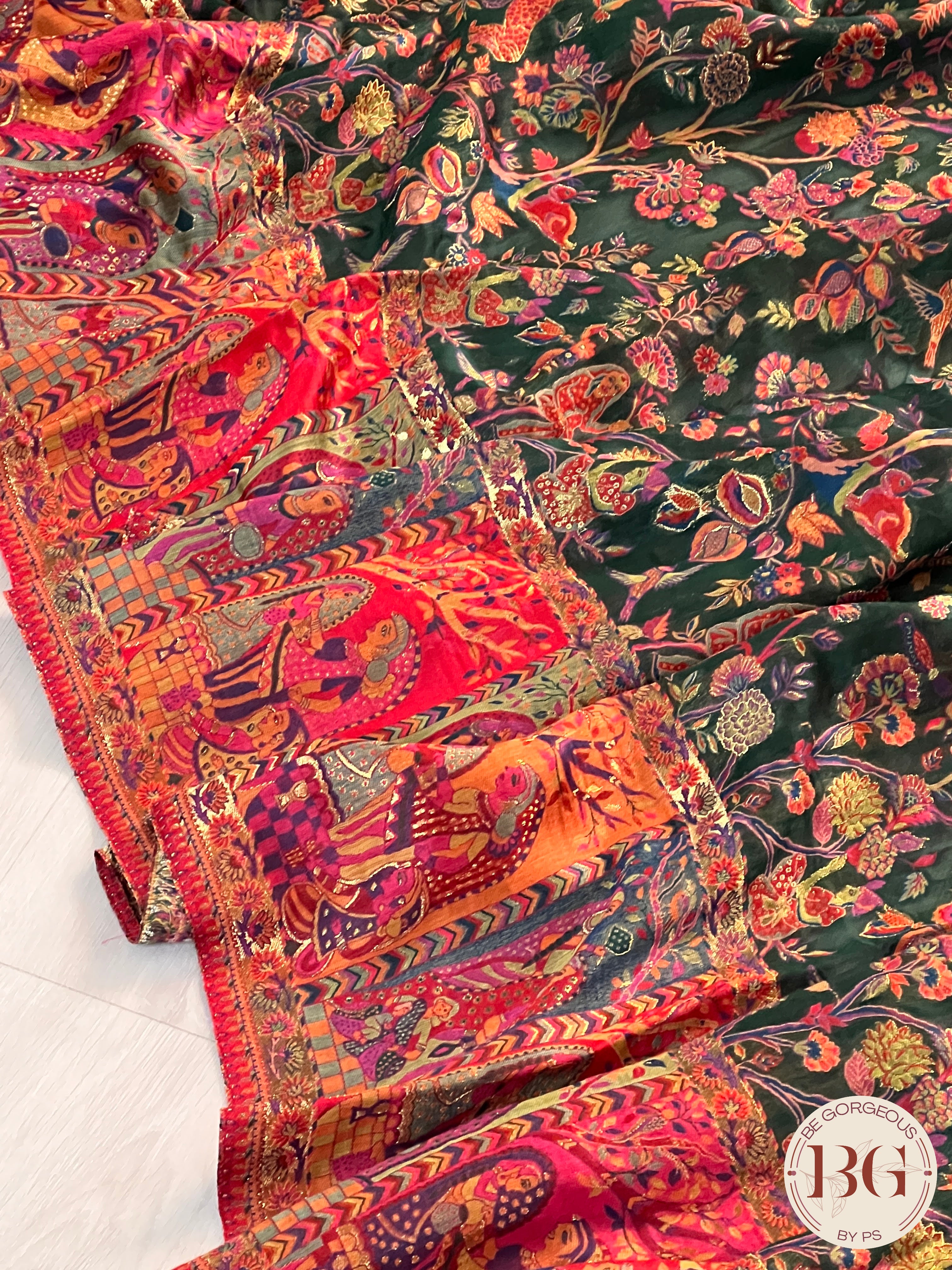 Kani Kashmiri Silk Saree - Bottle green color