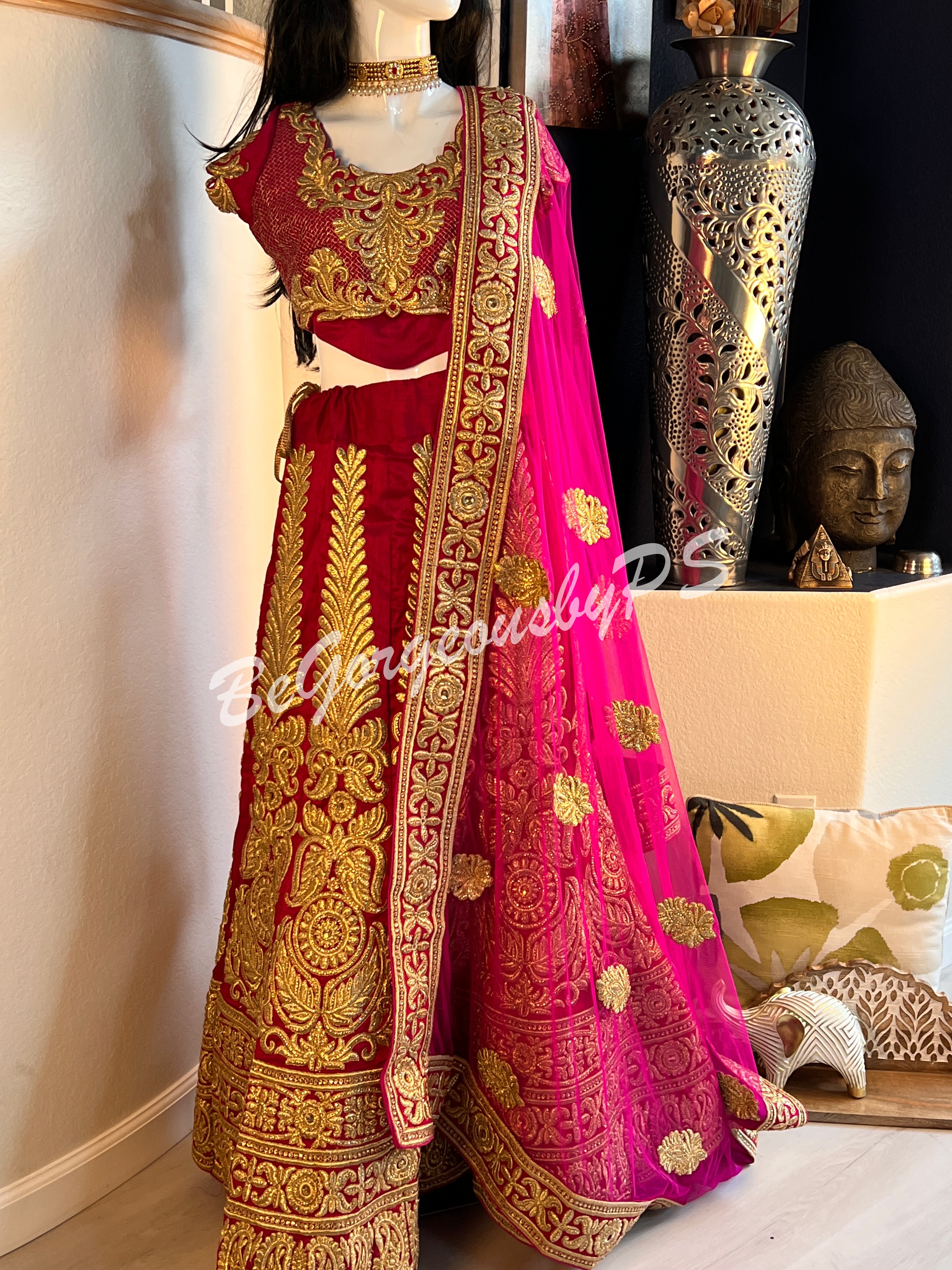Megenta Color Lehenga with gold work