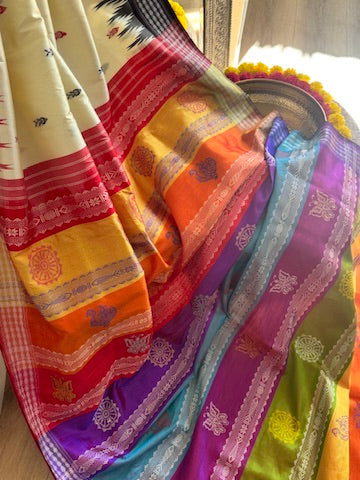 Odisha Double Berhampuri Pure Silk Handloom Saree - off white