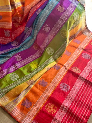 Odisha Double Berhampuri Pure Silk Handloom Saree - off white