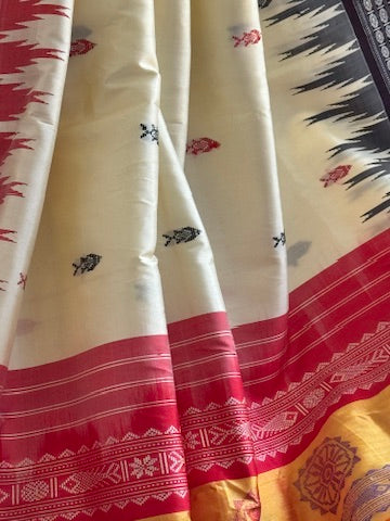 Odisha Double Berhampuri Pure Silk Handloom Saree - off white