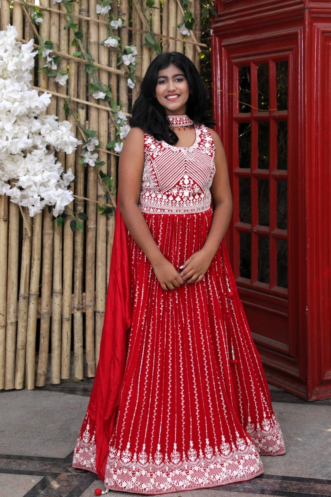 Lehenga with embroidery and sequin work - Red Color