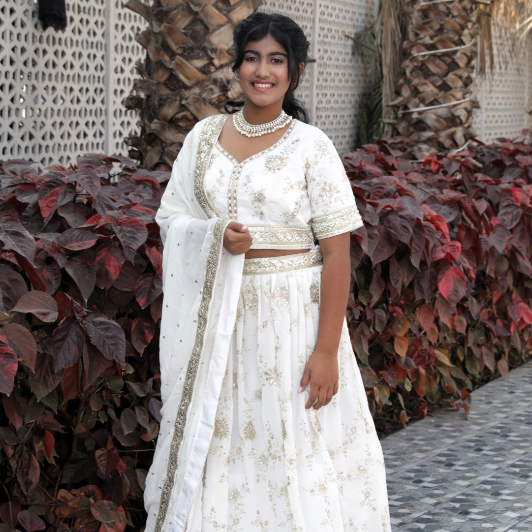 Lehenga with sequin work - White Color