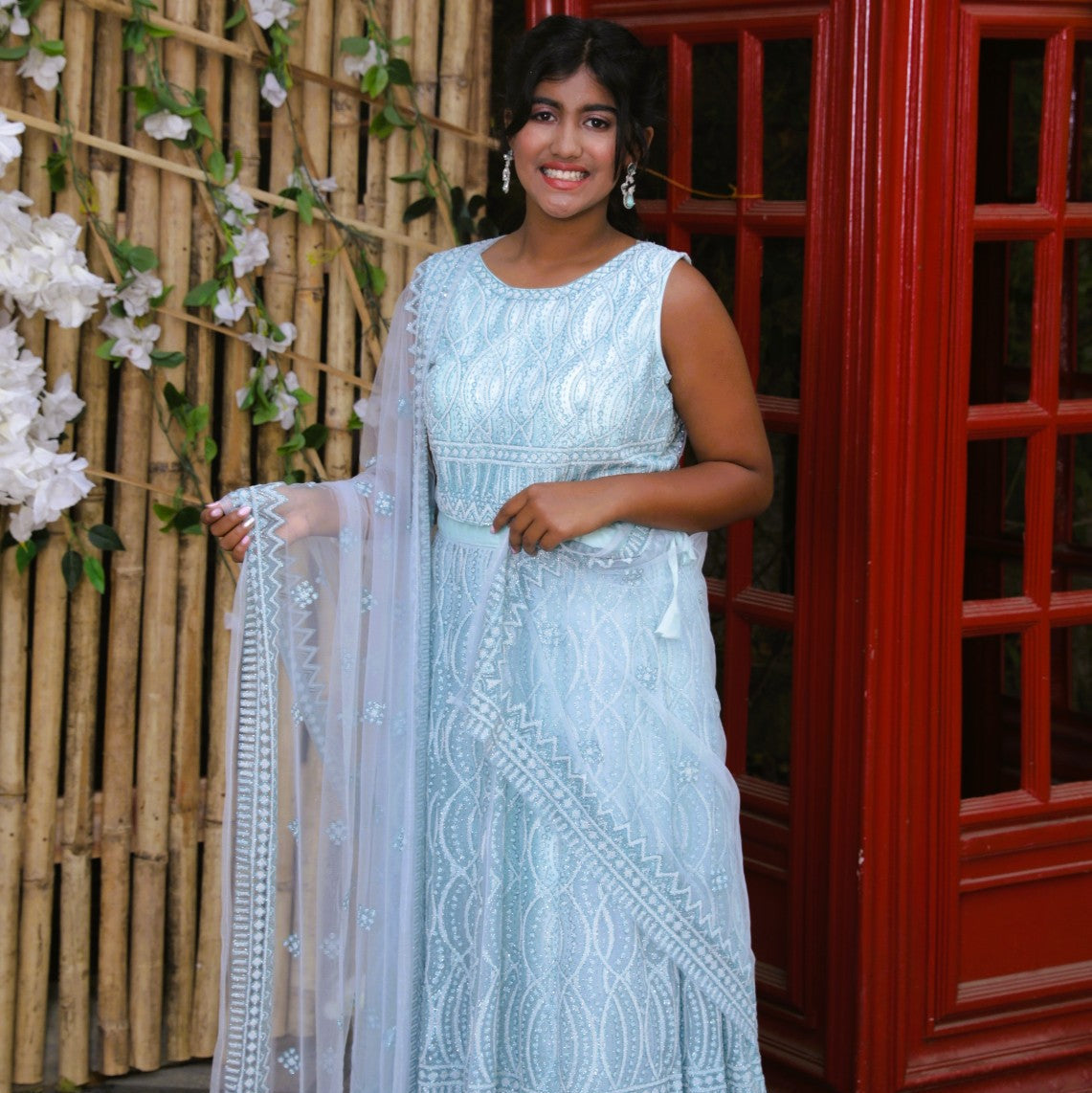 Lehenga with all over sequin and stone work - Blue