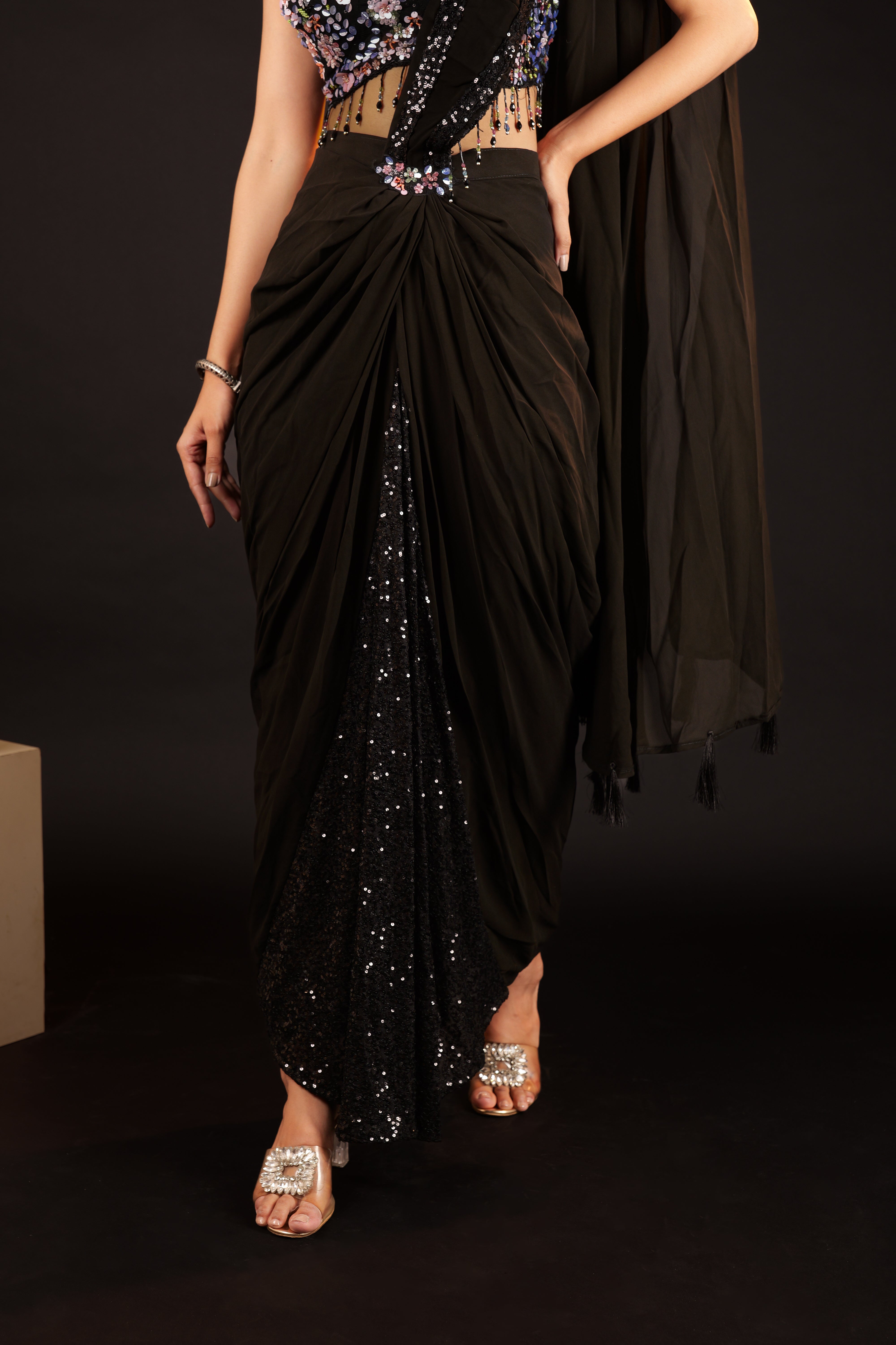 Pre Stitched Saree - black