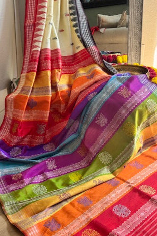 Odisha Double Berhampuri Pure Silk Handloom Saree - off white