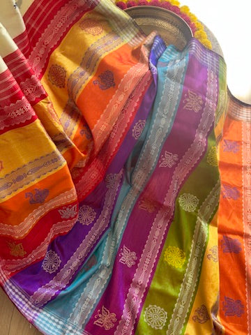 Odisha Double Berhampuri Pure Silk Handloom Saree - off white