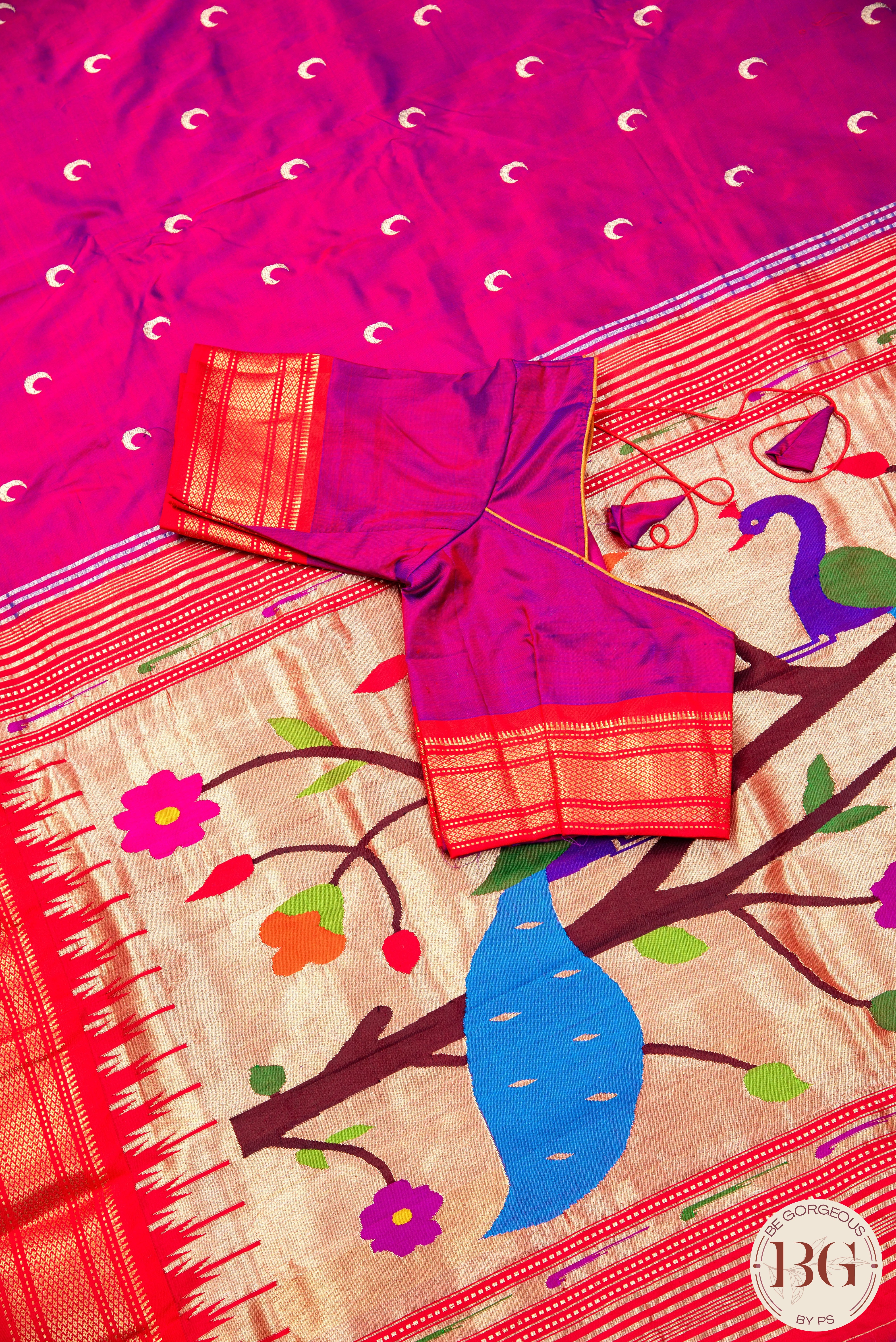 Paithani pure silk saree with peacock pallu - purplish pink