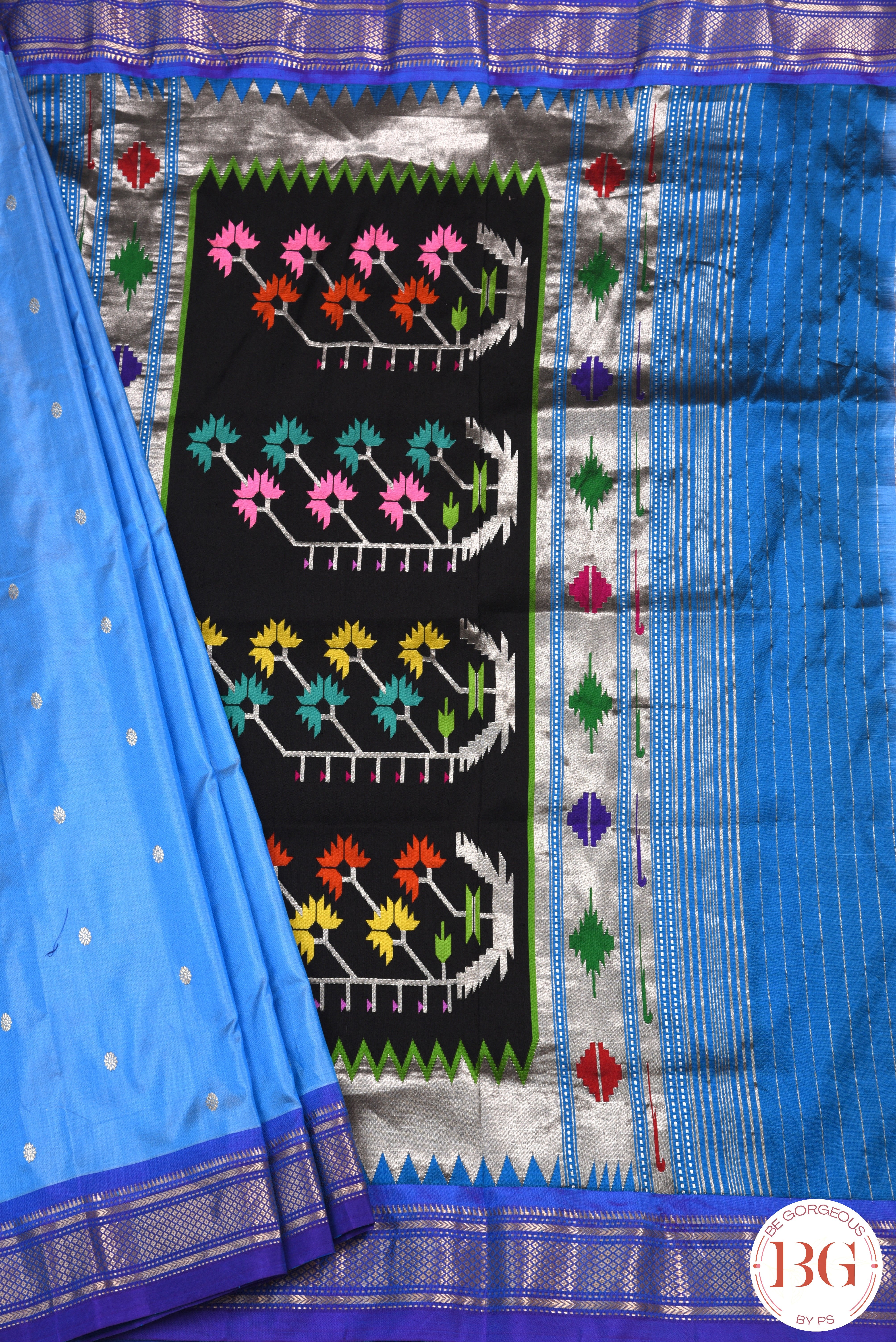 Paithani Assawali Pure silk handloom saree - sky blue