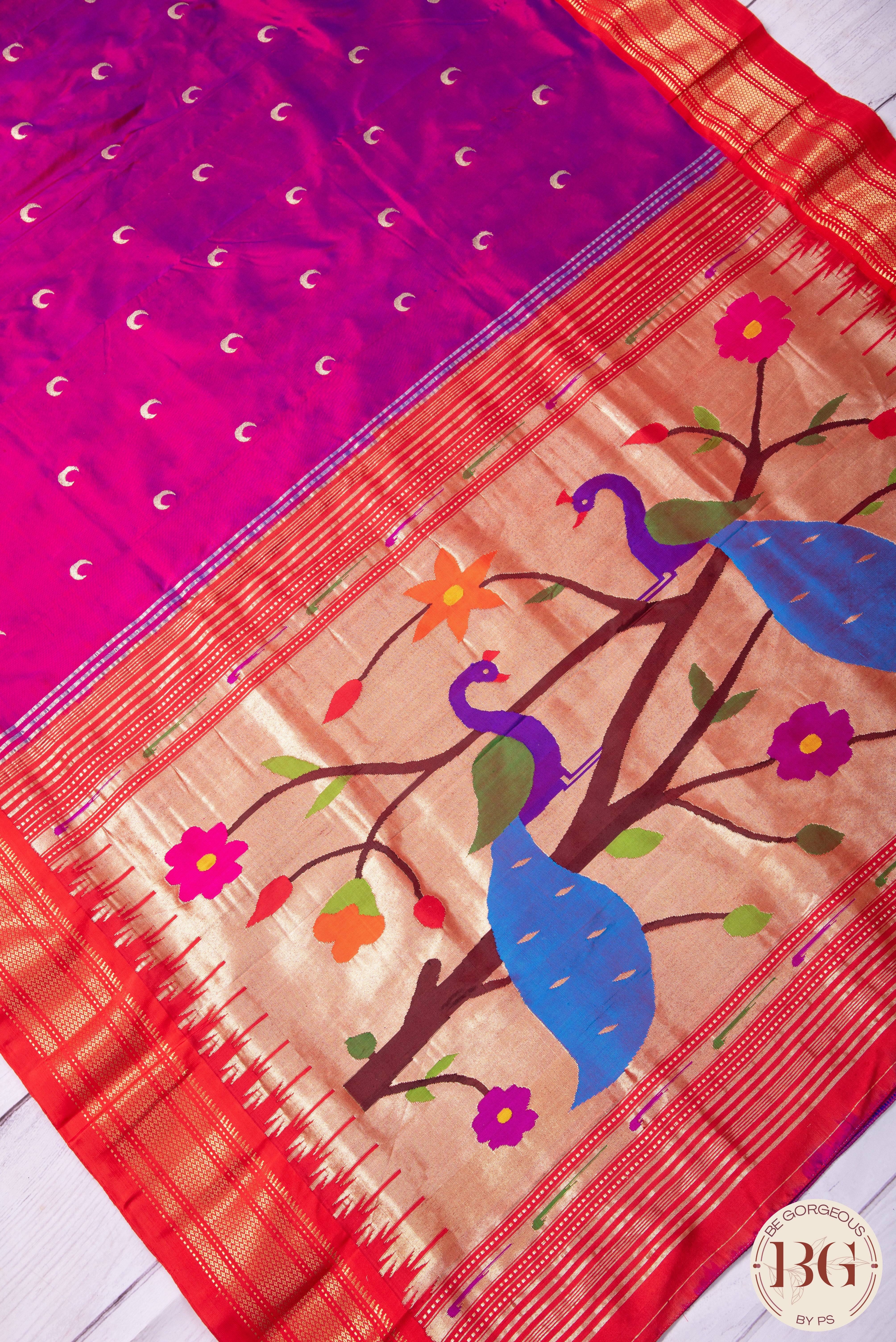 Paithani pure silk saree with peacock pallu - purplish pink