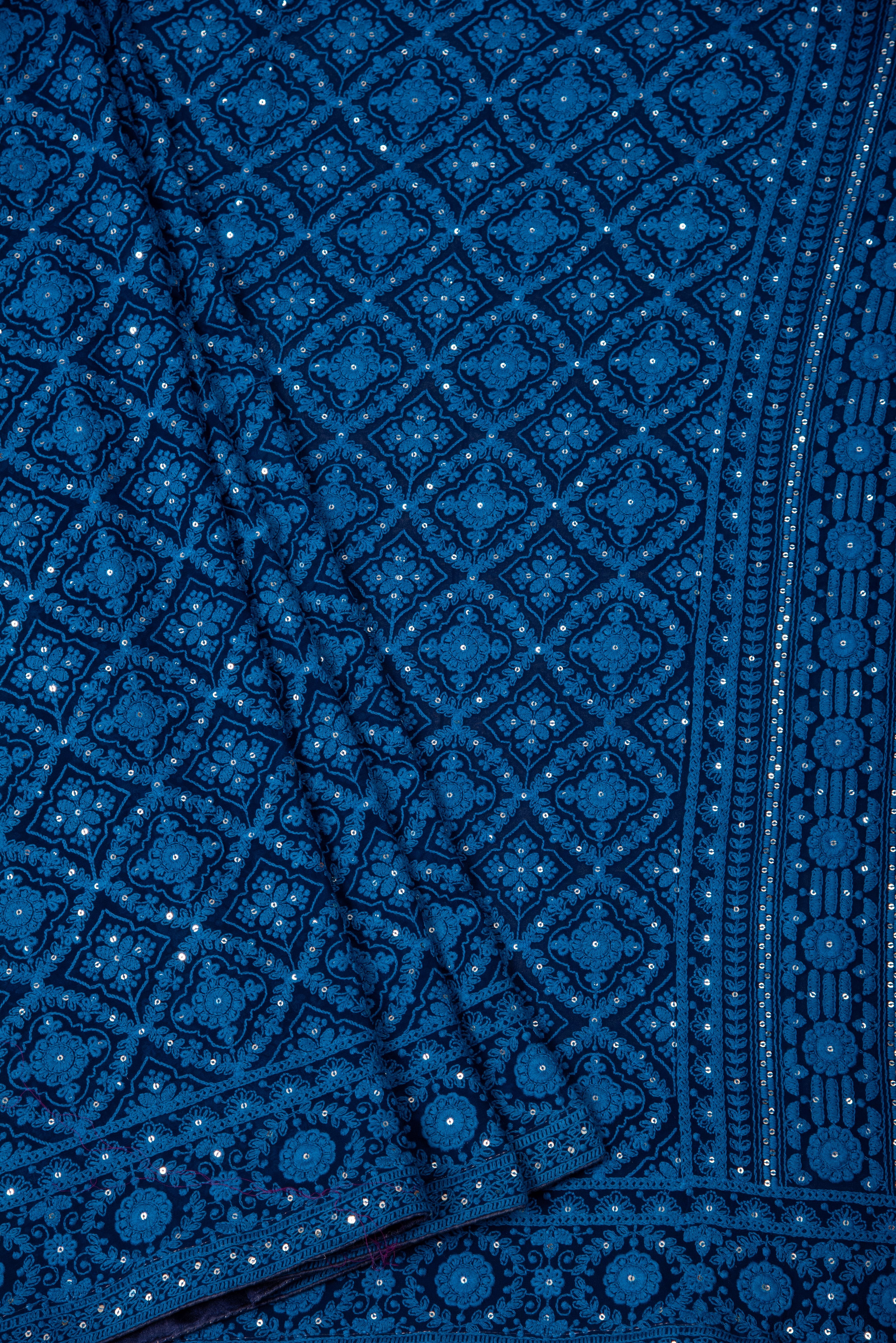 Chikankari embroidery with sequins on georgette - blue