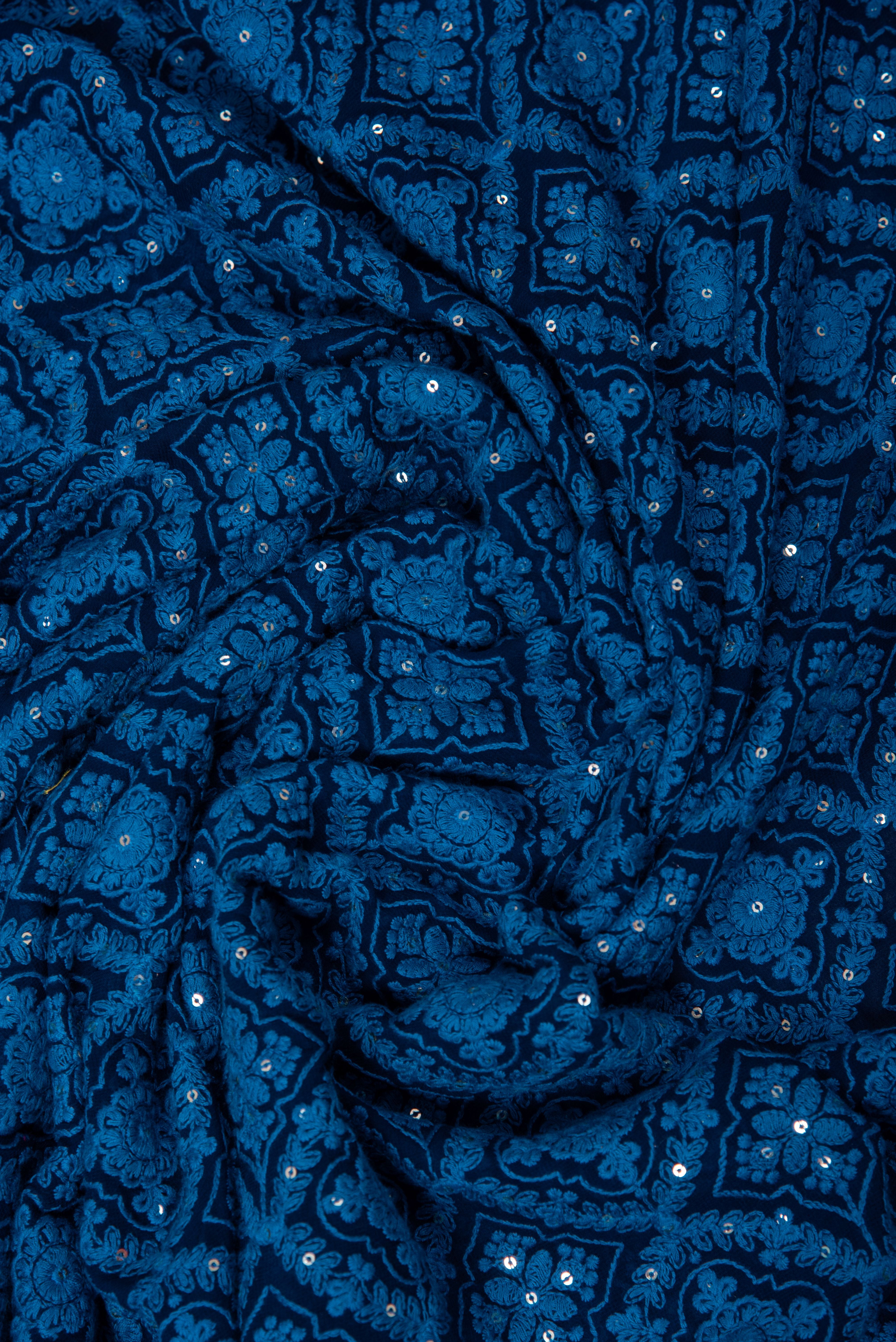 Chikankari embroidery with sequins on georgette - blue