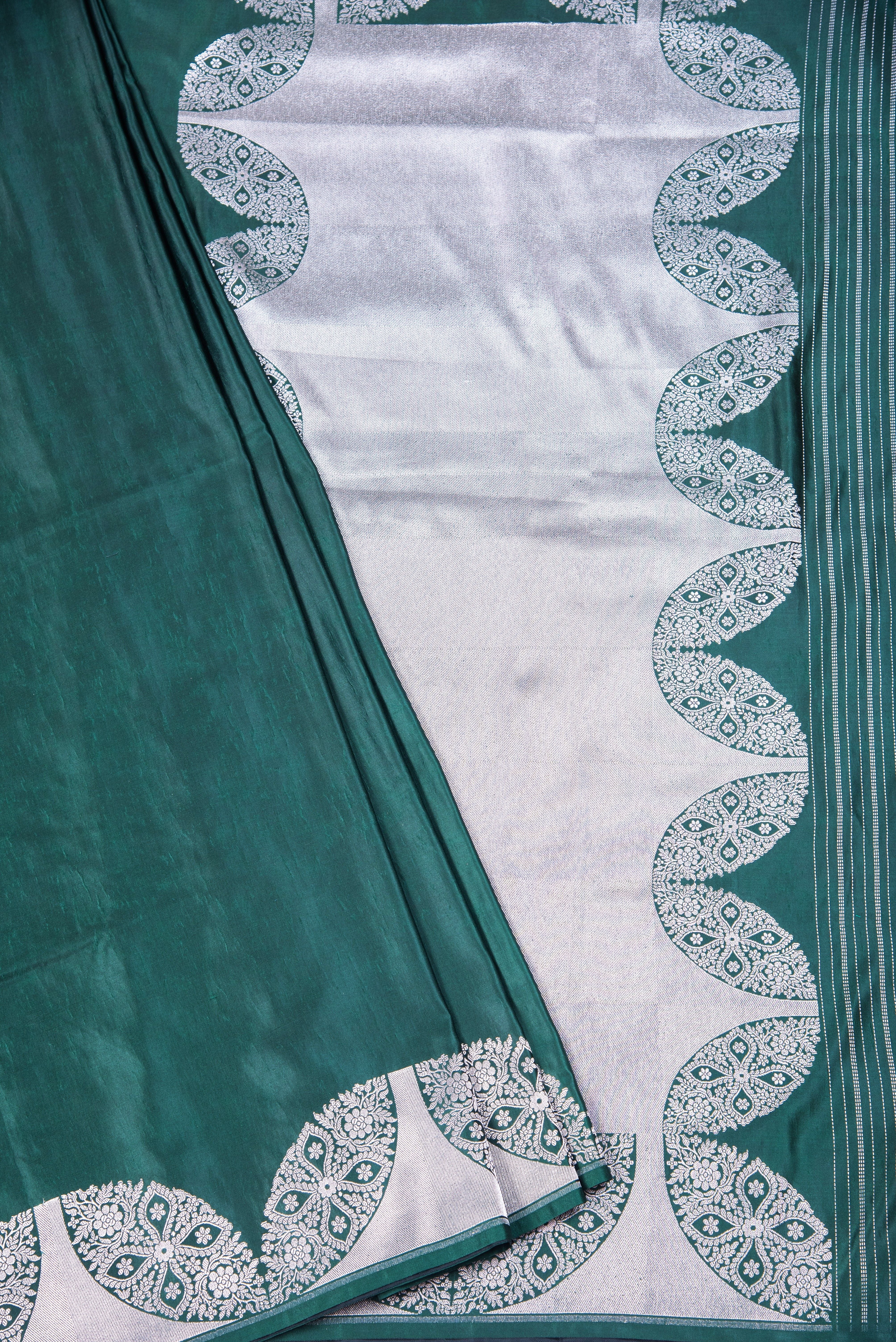 Mashru Silk with weaving - bottle green