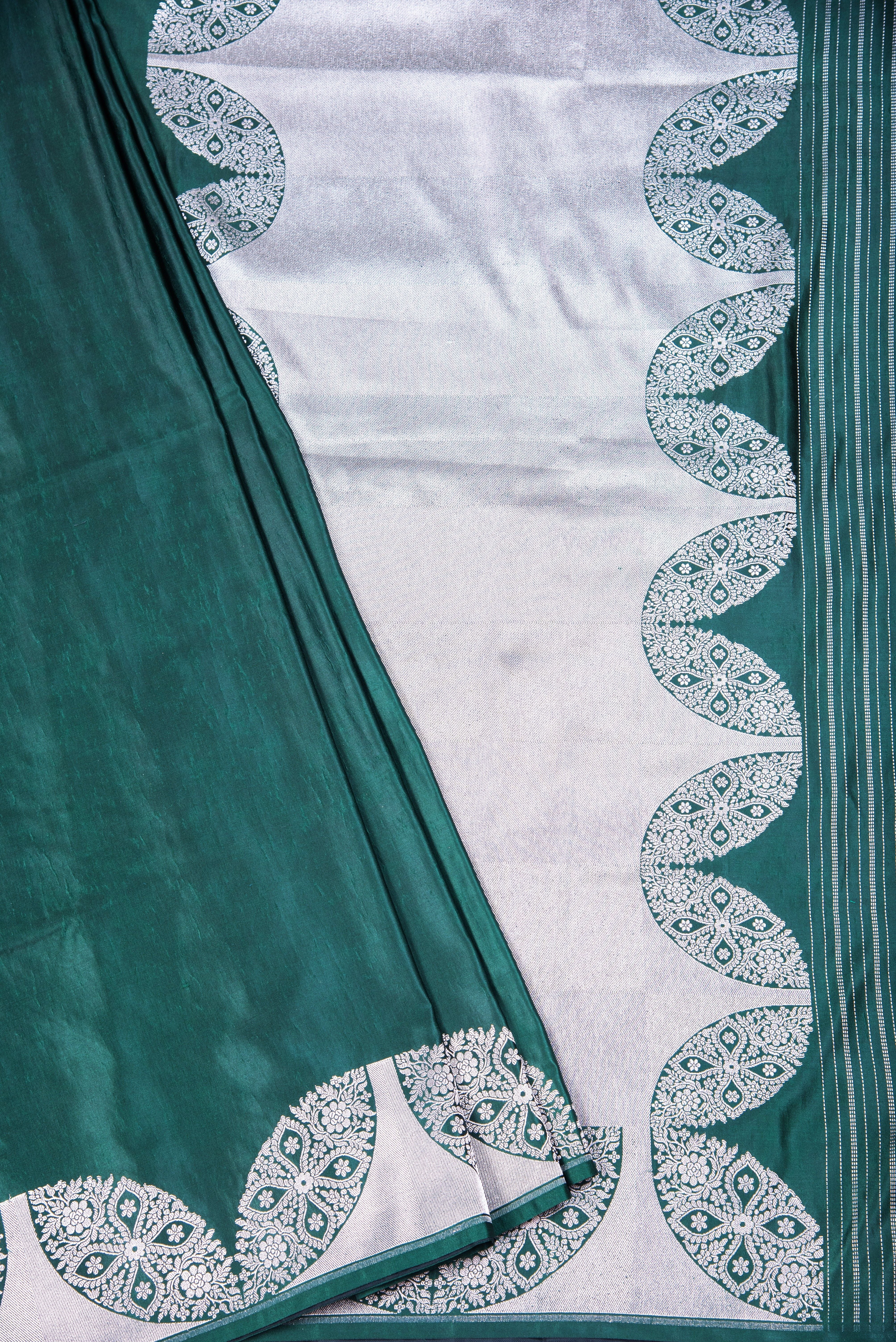 Mashru Silk with weaving - bottle green