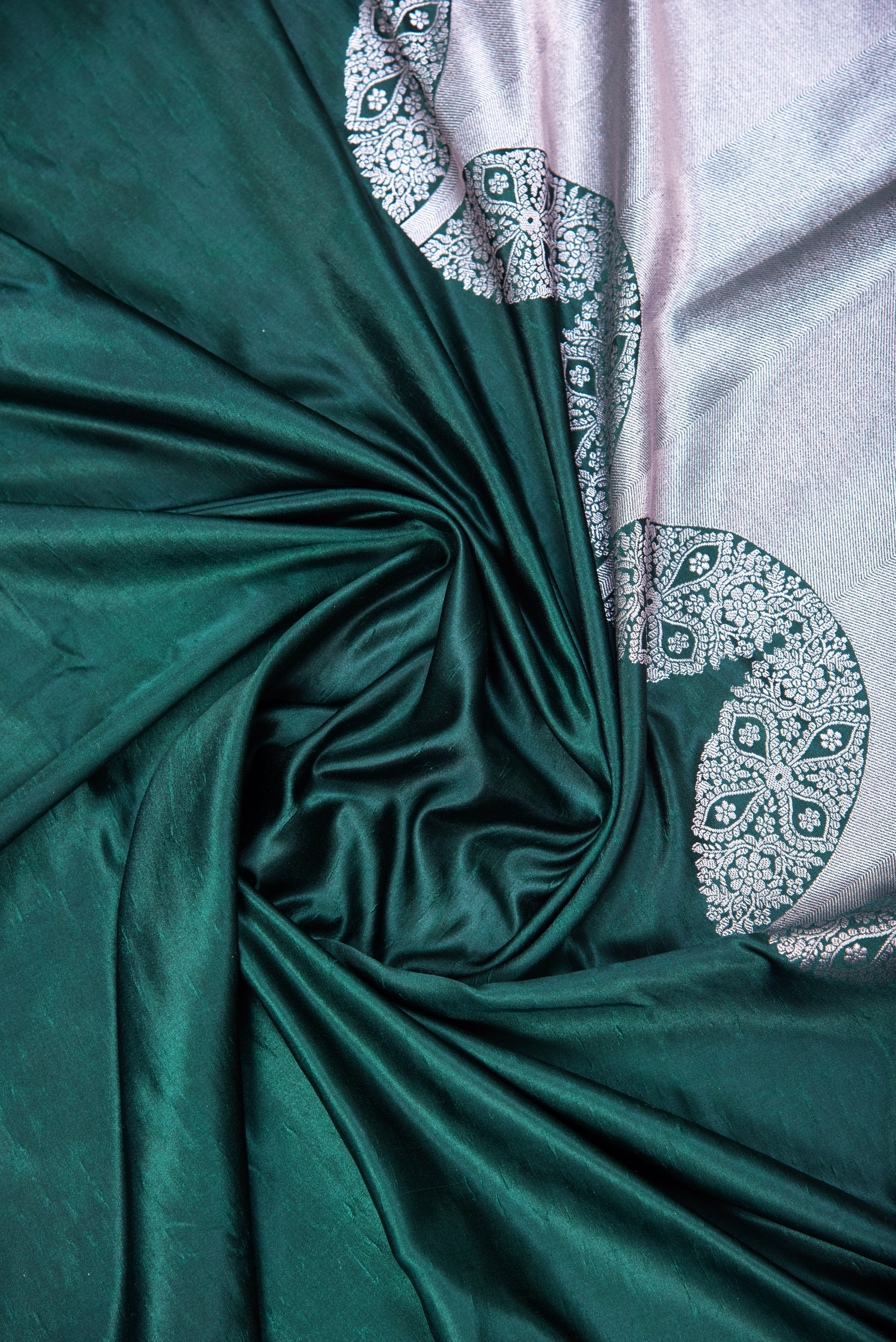 Mashru Silk with weaving - bottle green